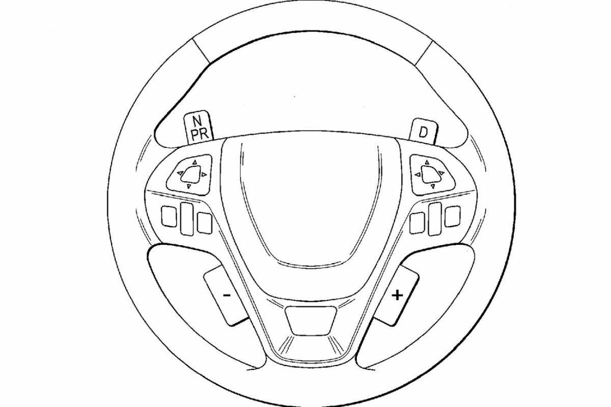 Attractive steering wheel coloring page for kids car
