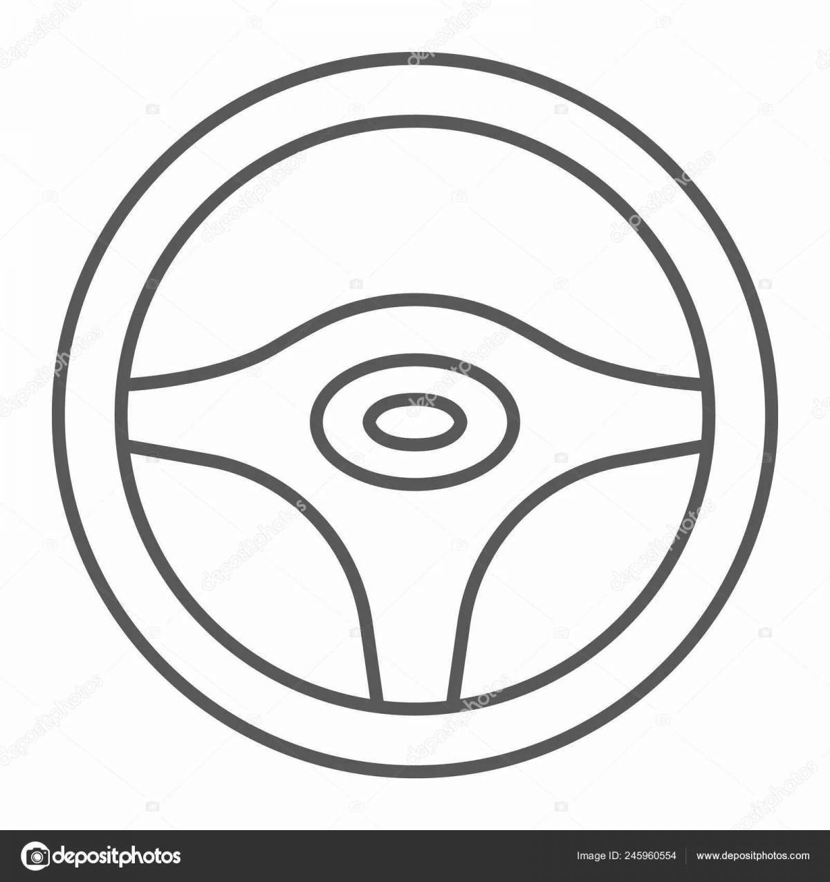Coloring page funny steering wheel for children's car