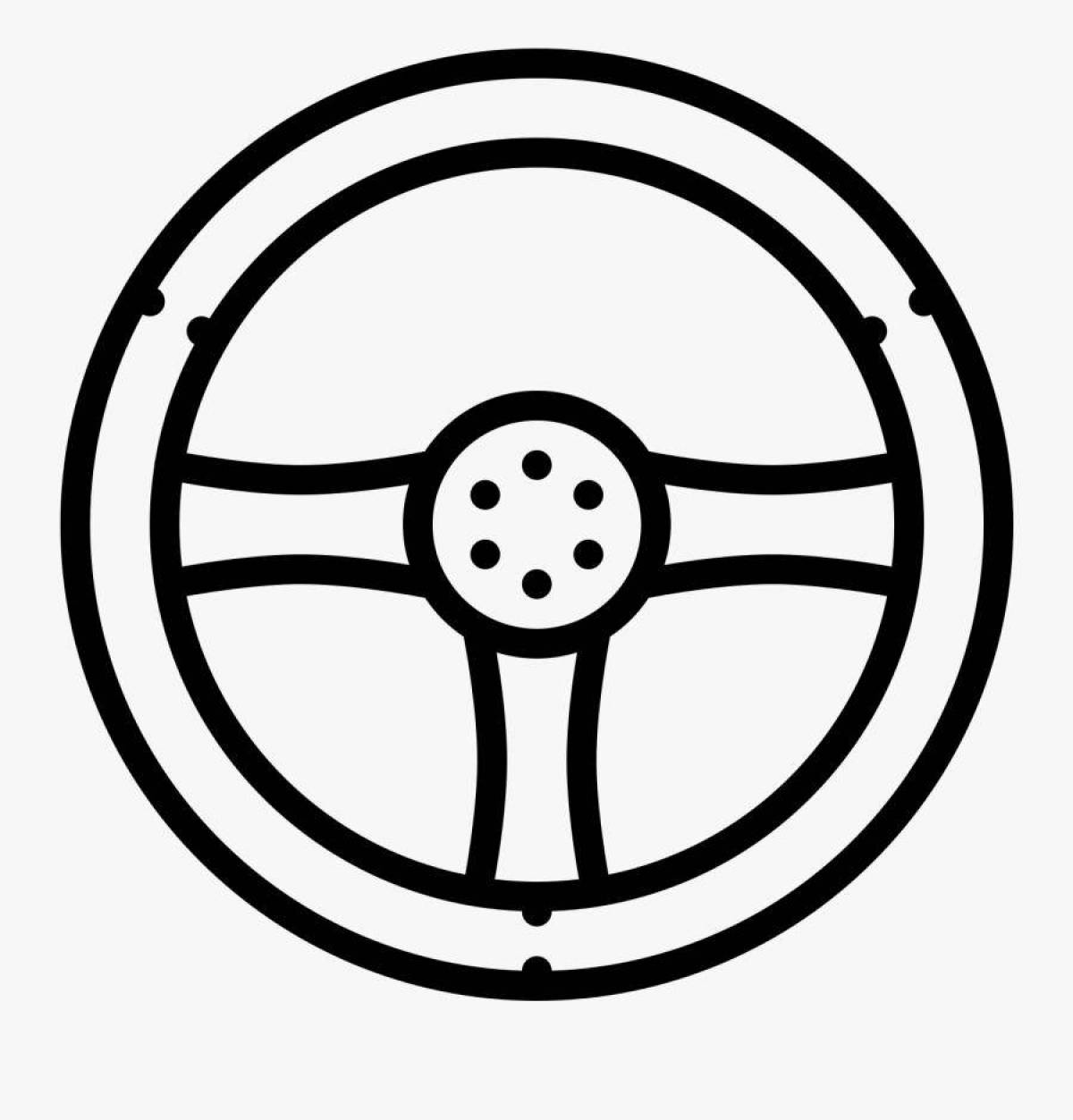 Coloring page of steering wheel for kids car