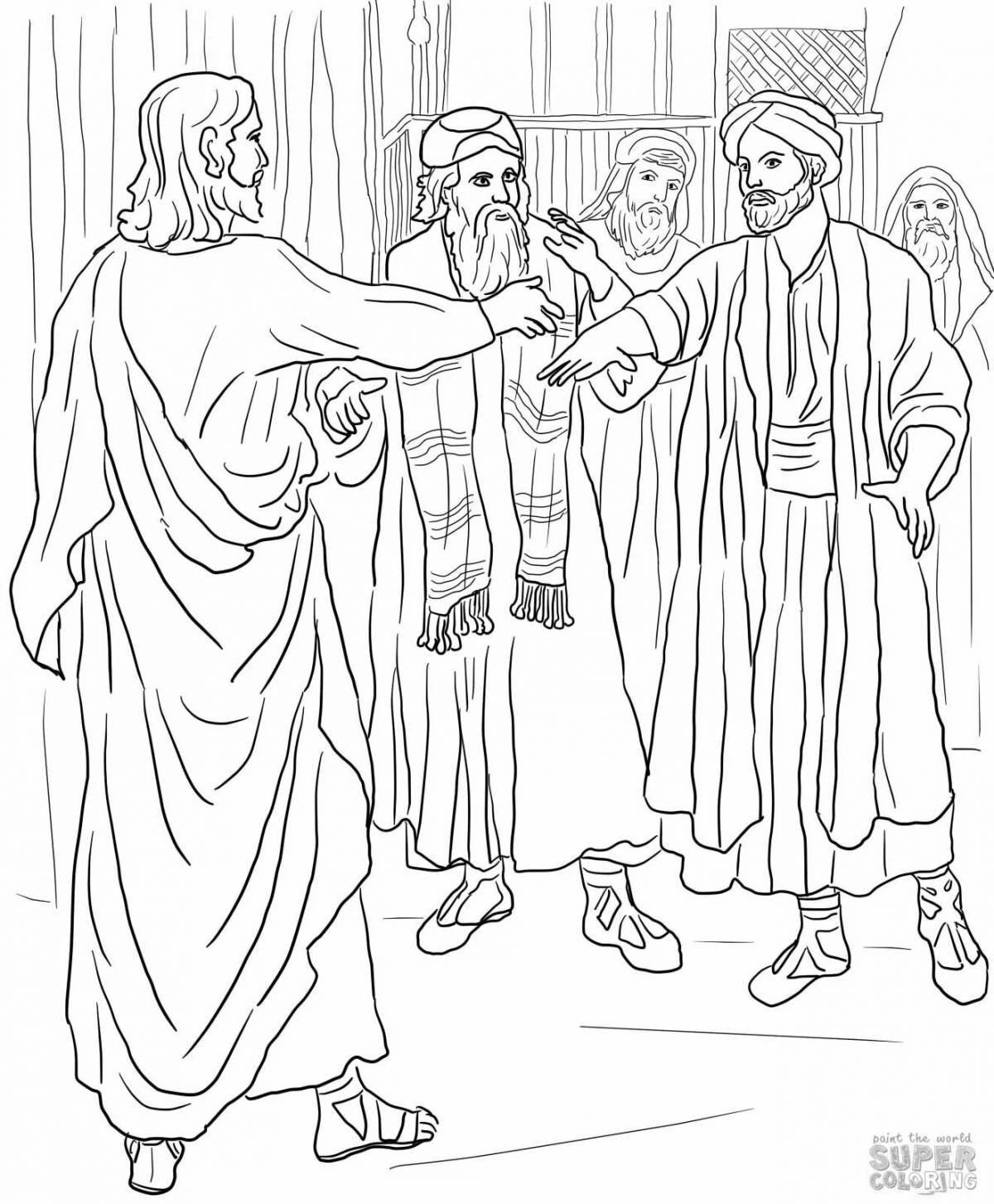 Coloring book publican and Pharisee, mad with colors