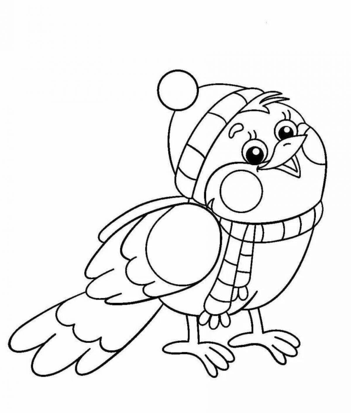 Coloring book happy bullfinch for kids