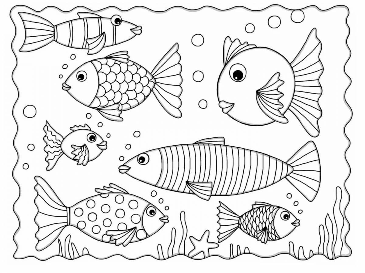 Coloring for colorful aquarium fish for kids