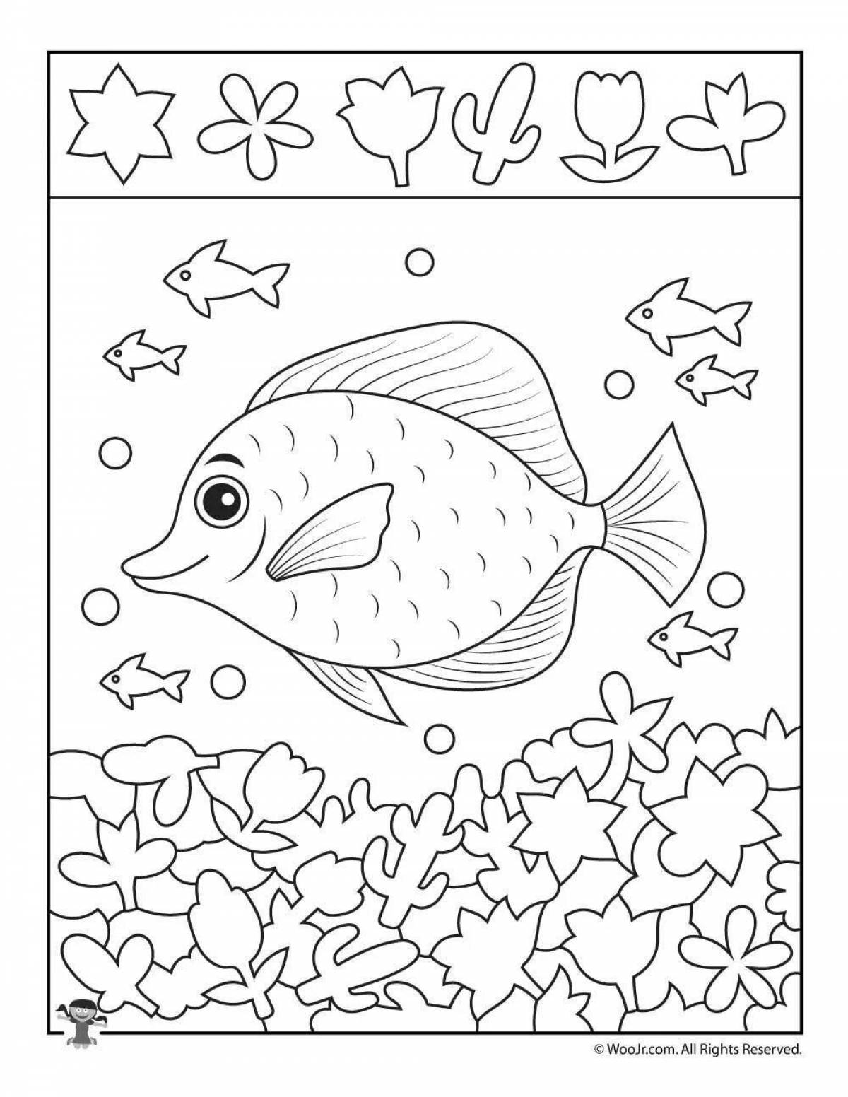 Cute aquarium fish coloring book for kids
