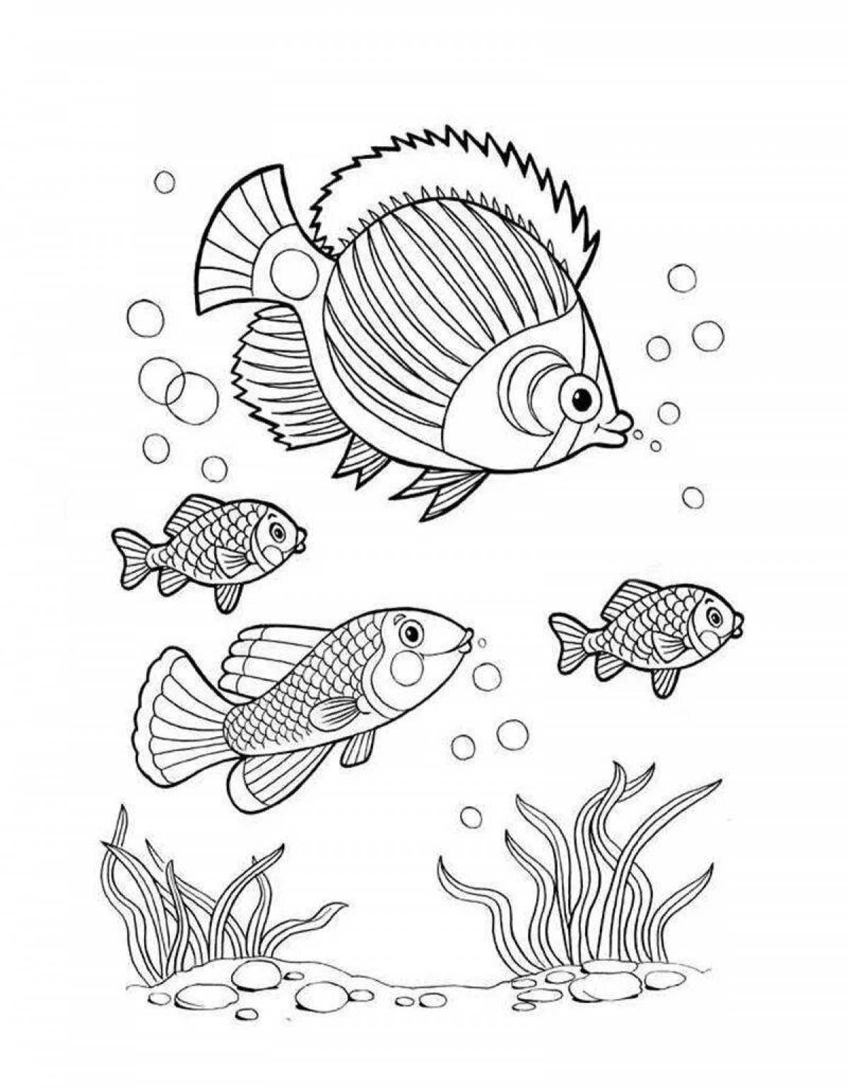 Glowing aquarium fish coloring book for kids
