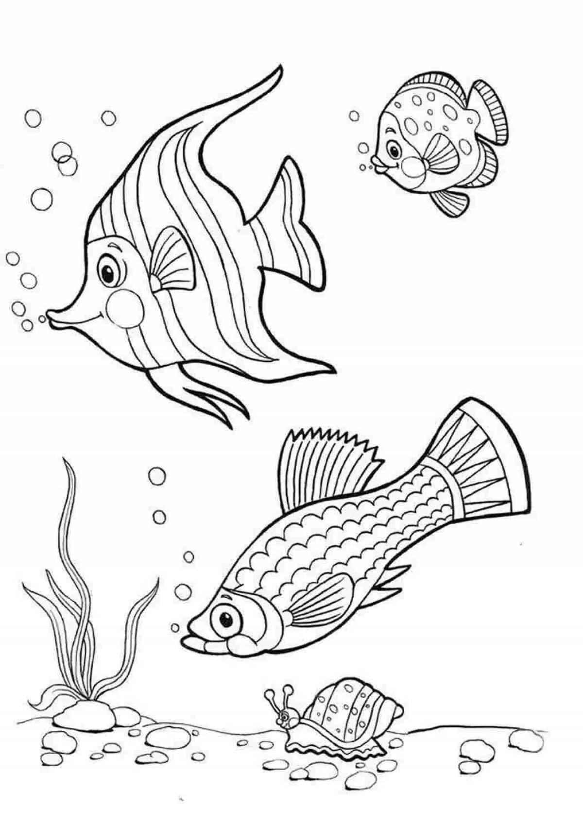 Glitter aquarium fish coloring book for kids