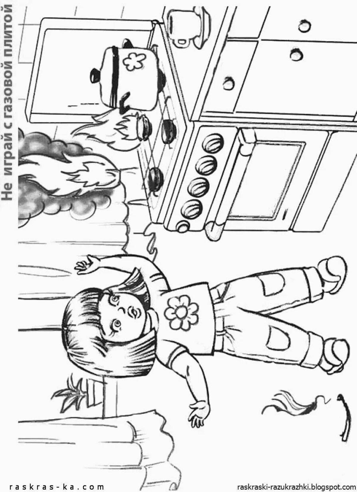 Playful home safety coloring page