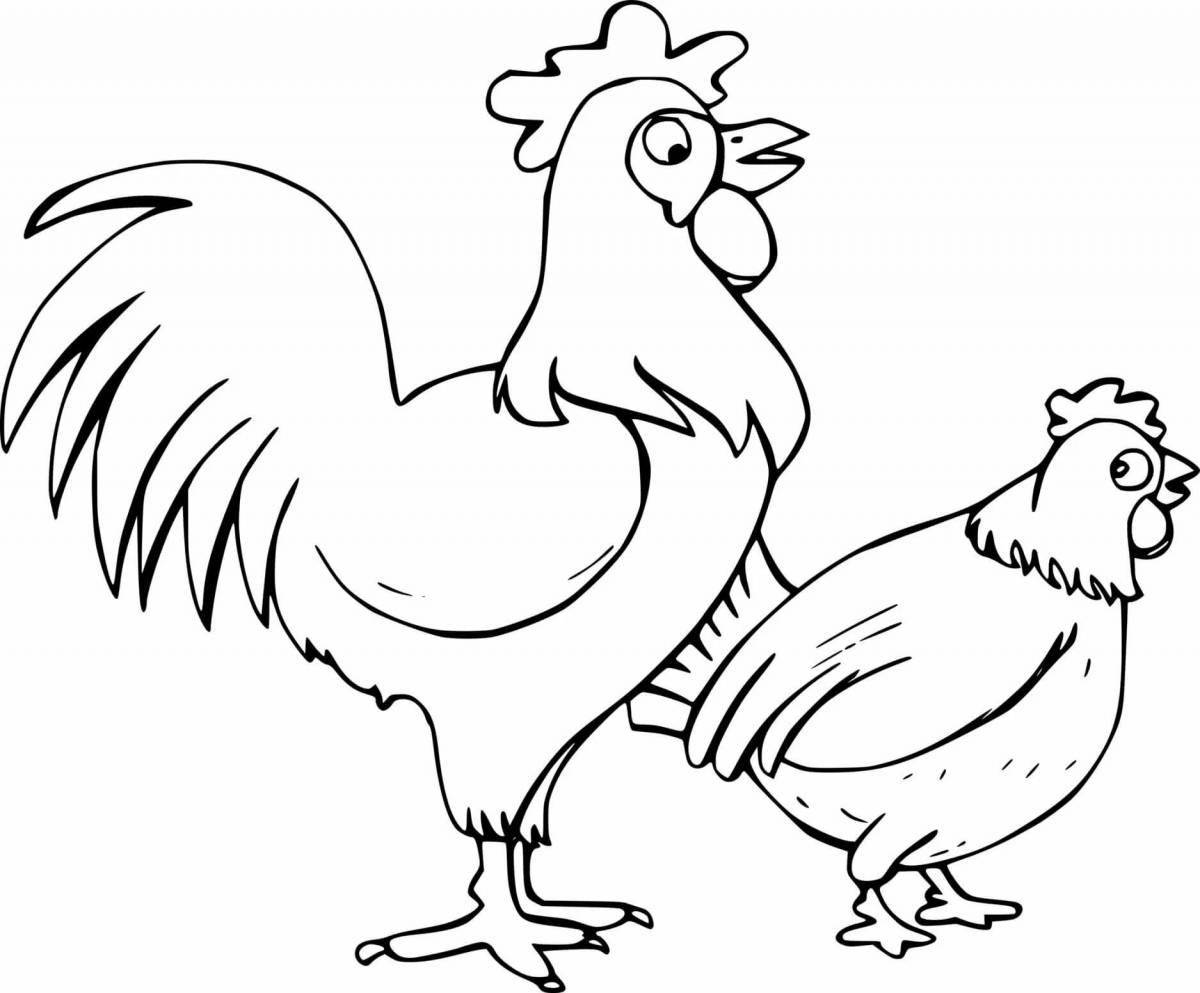 Coloring book joyful rooster for kids 3-4 years old