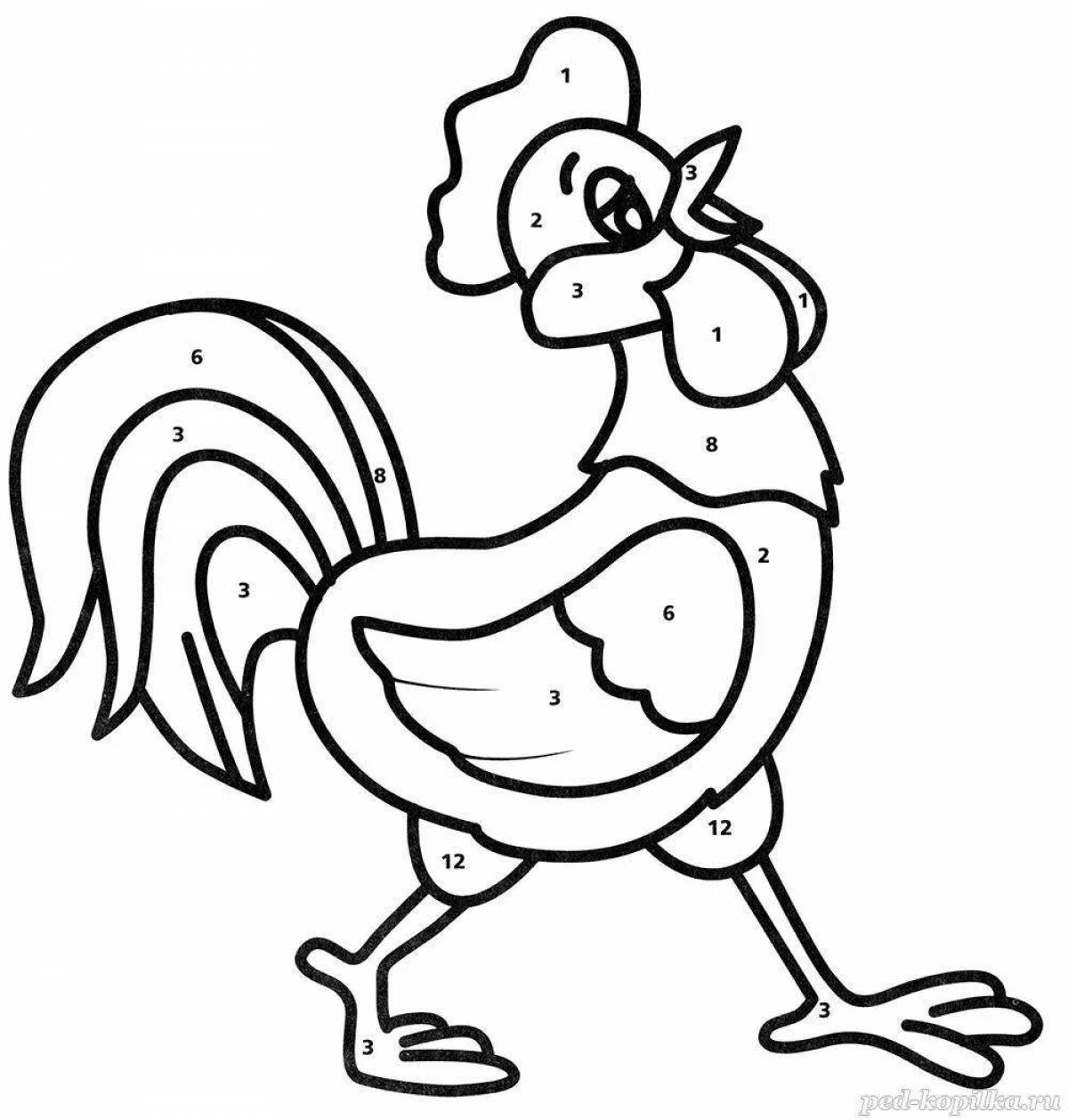 Coloring cute rooster for kids 3-4 years old