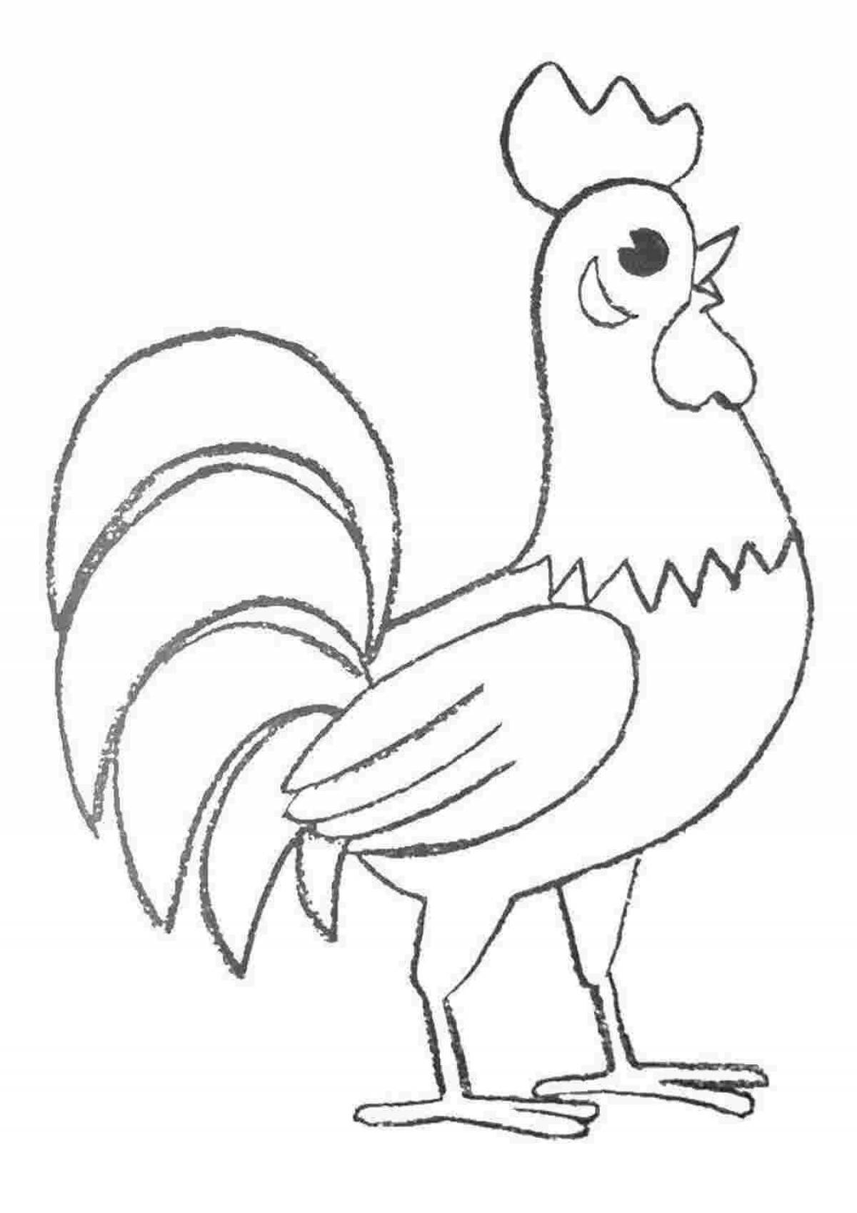 Coloring book nice rooster for children 3-4 years old