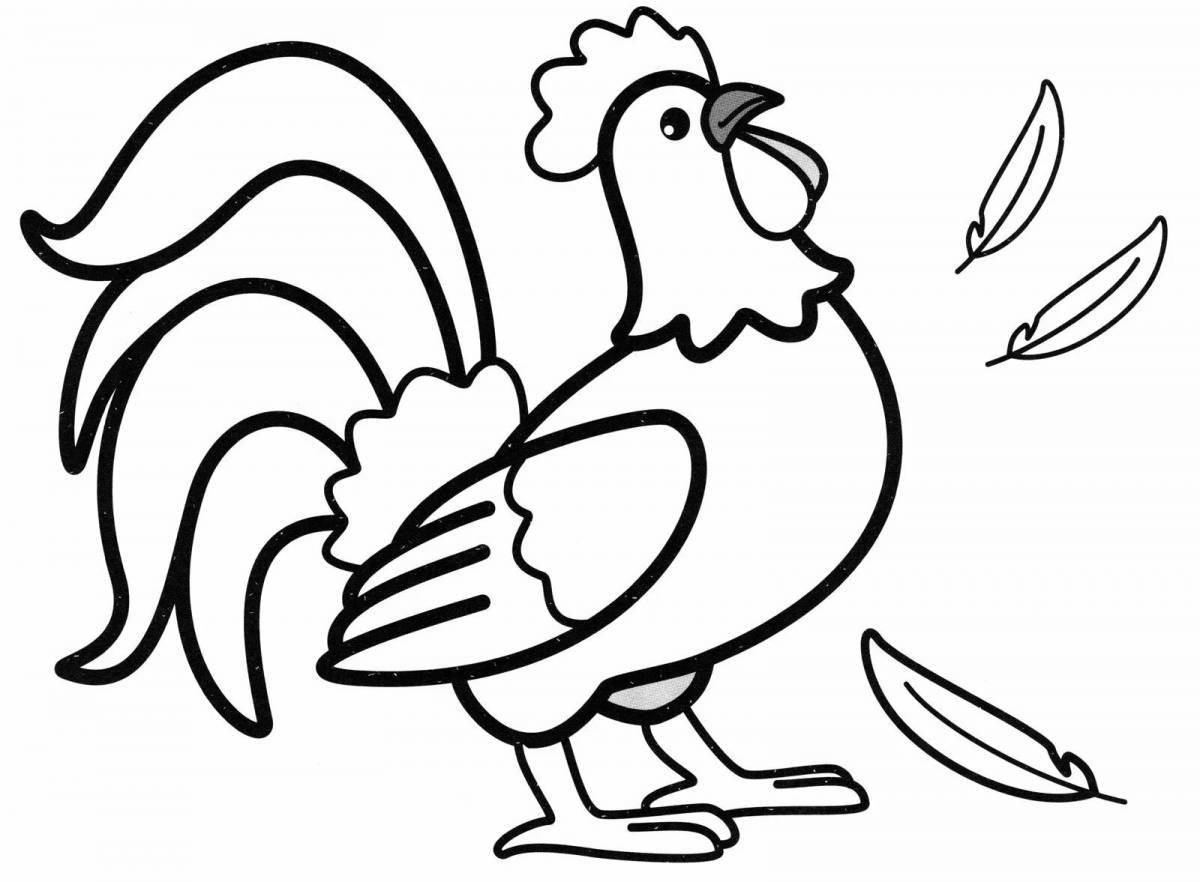 Amazing rooster coloring page for 3-4 year olds