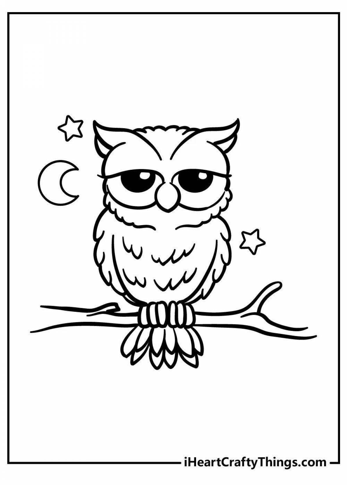 Bright owl coloring book for children 6-7 years old