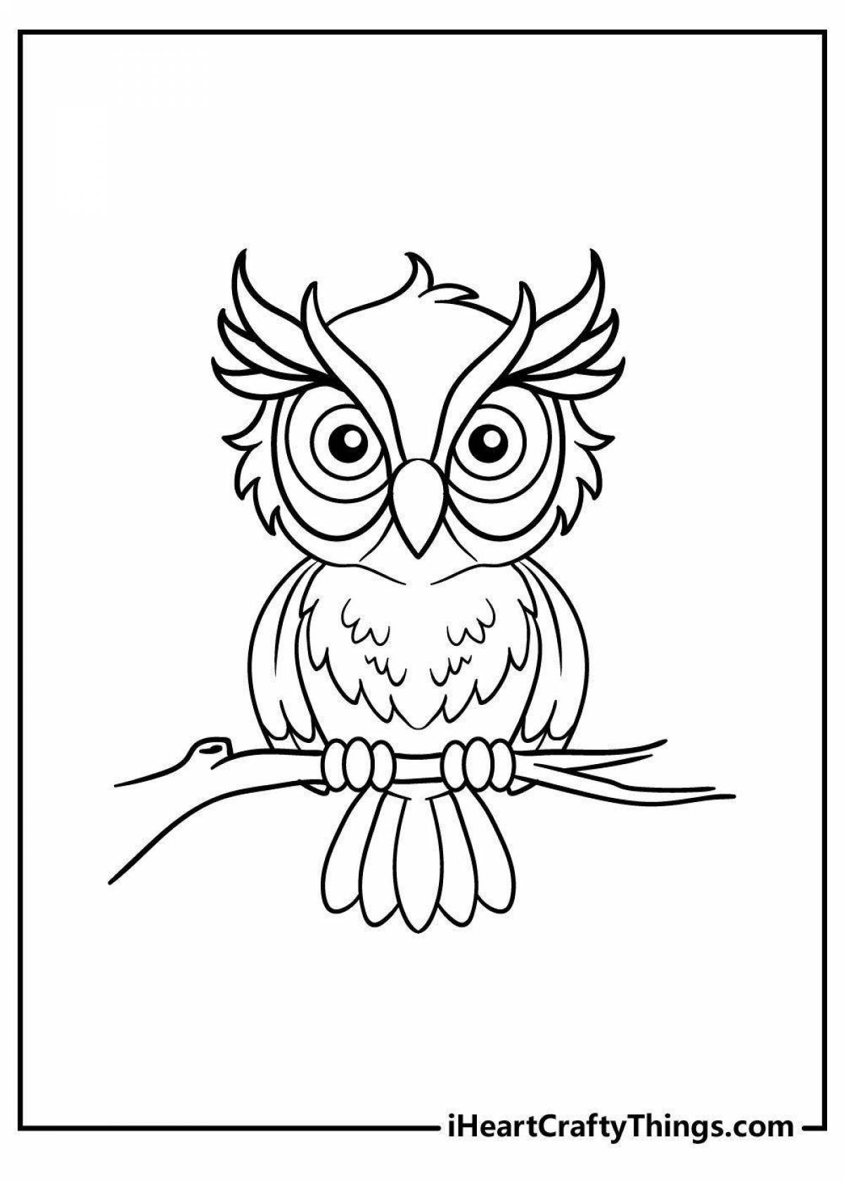 Creative owl coloring page for 6-7 year olds