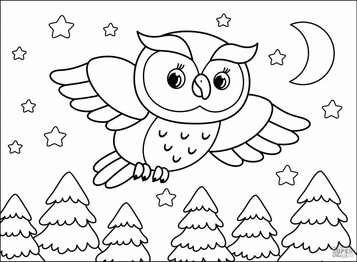 Coloring book magical owl for children 6-7 years old