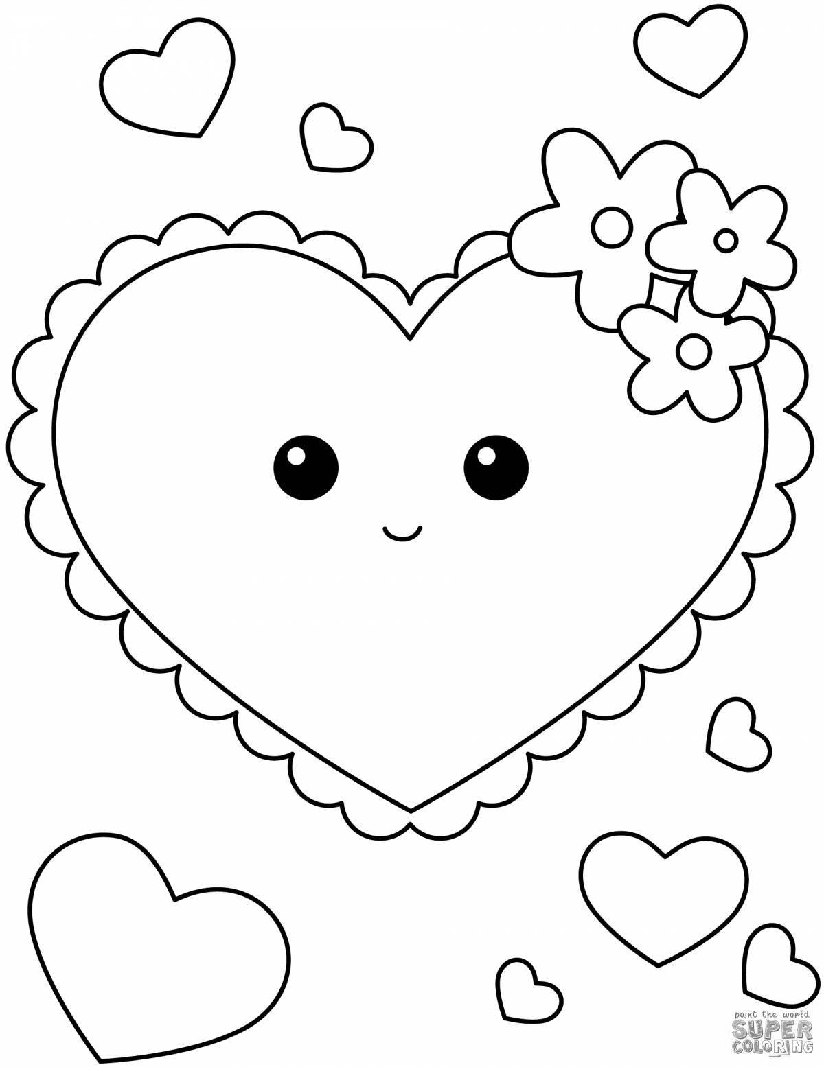 Colored heart coloring page for 5-6 year olds