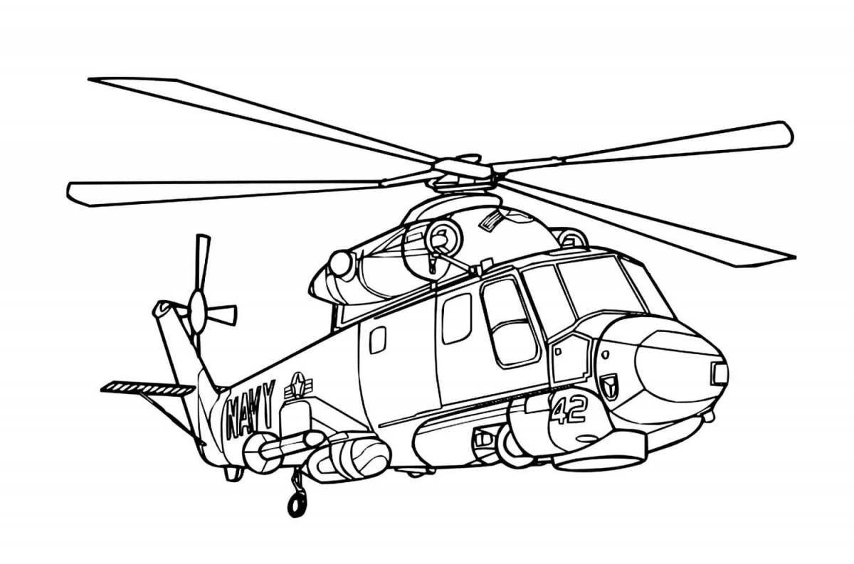 Colorful helicopter coloring page for 6-7 year olds