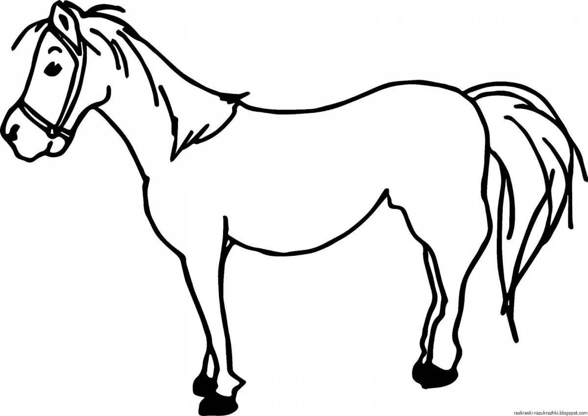 Coloring page joyful horse for children 3-4 years old