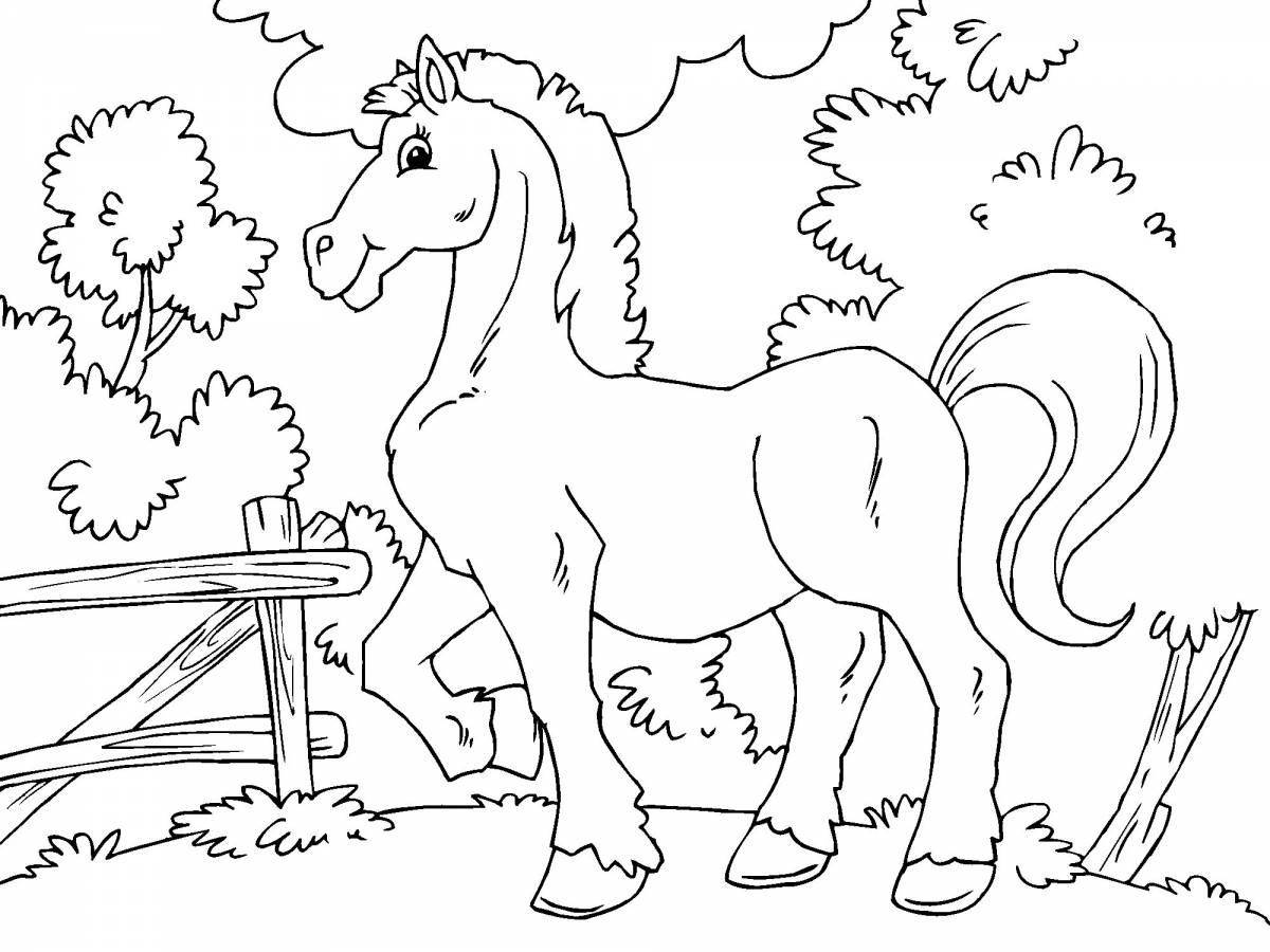 Раскраска «игривая лошадка» для детей 3-4 лет