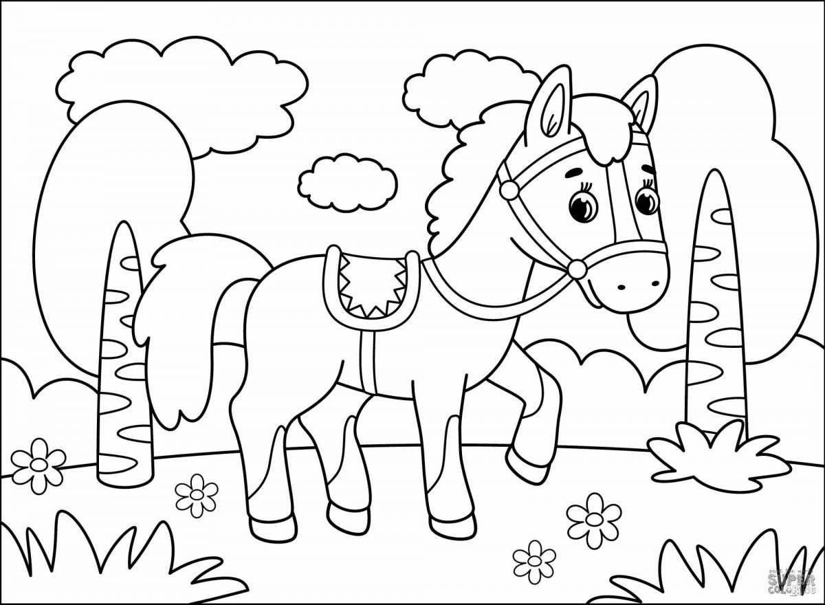 Восхитительная страница раскраски лошадей для детей 3-4 лет