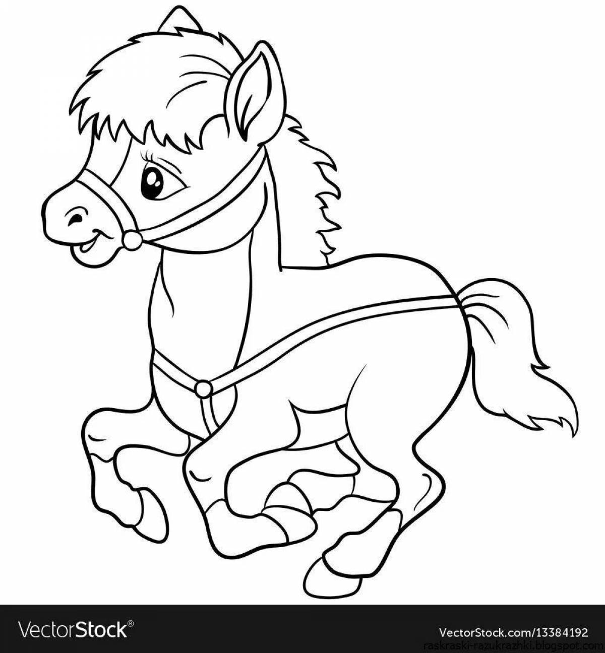 Cute horse coloring book for 3-4 year olds