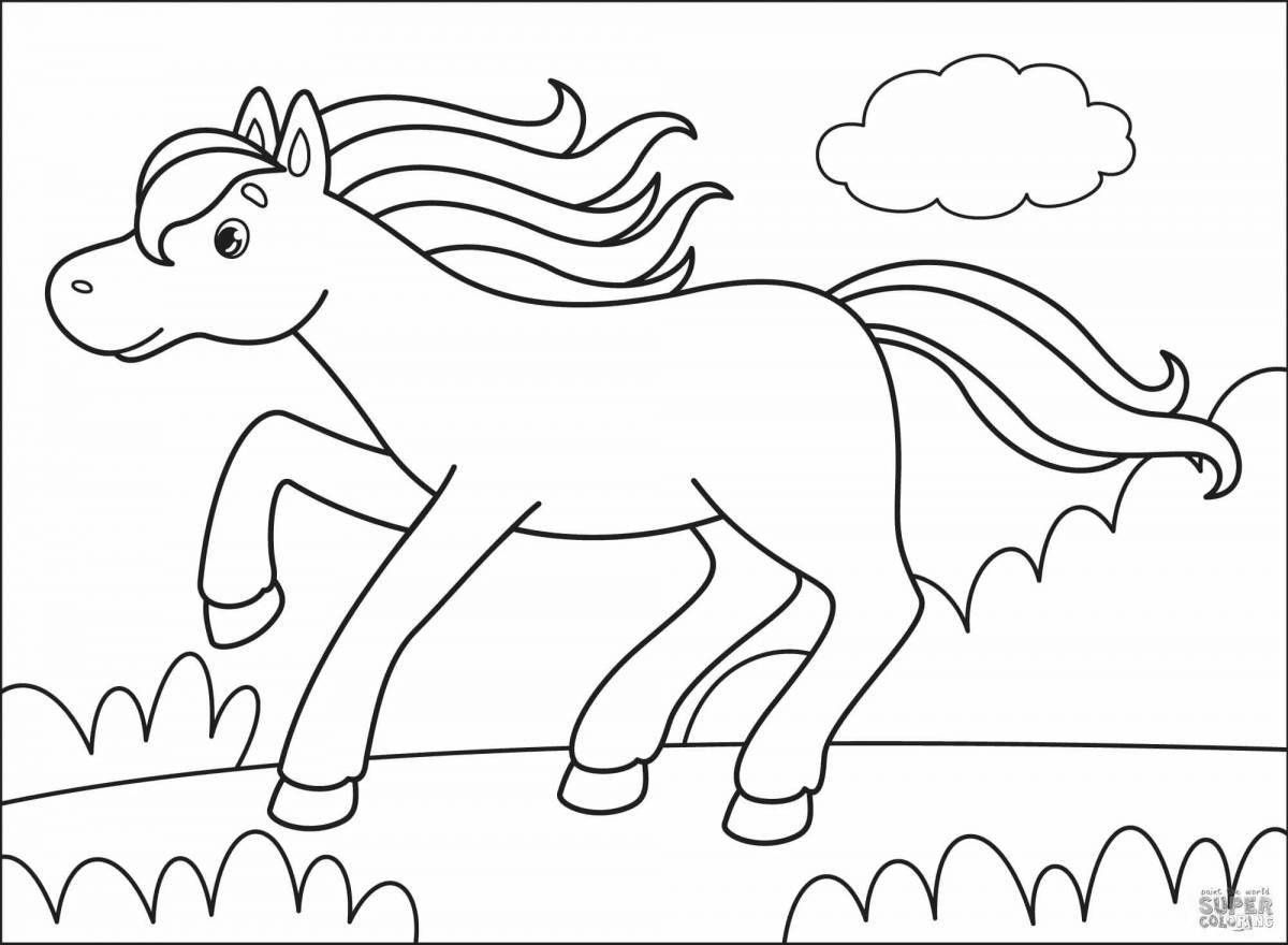 Coloring book joyful horse for children 3-4 years old