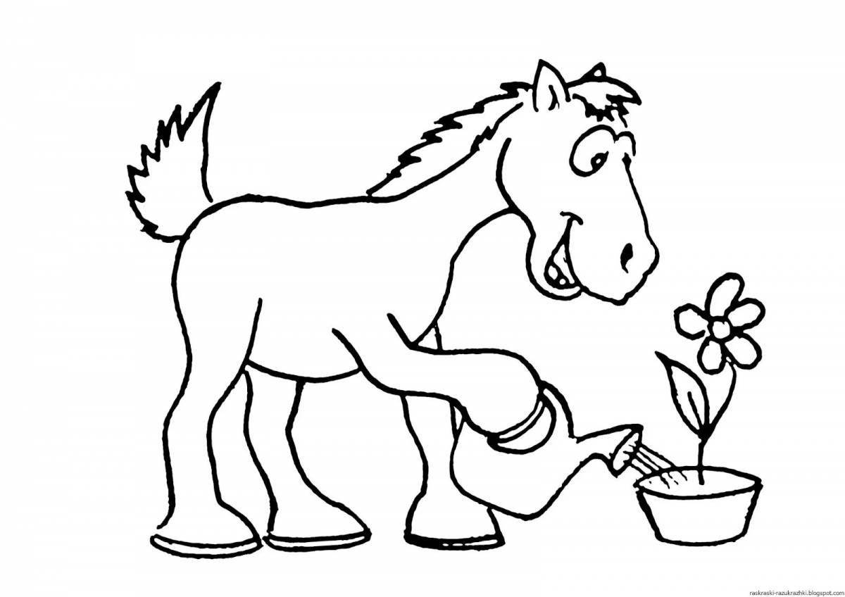 Coloring page beautiful horse for children 3-4 years old