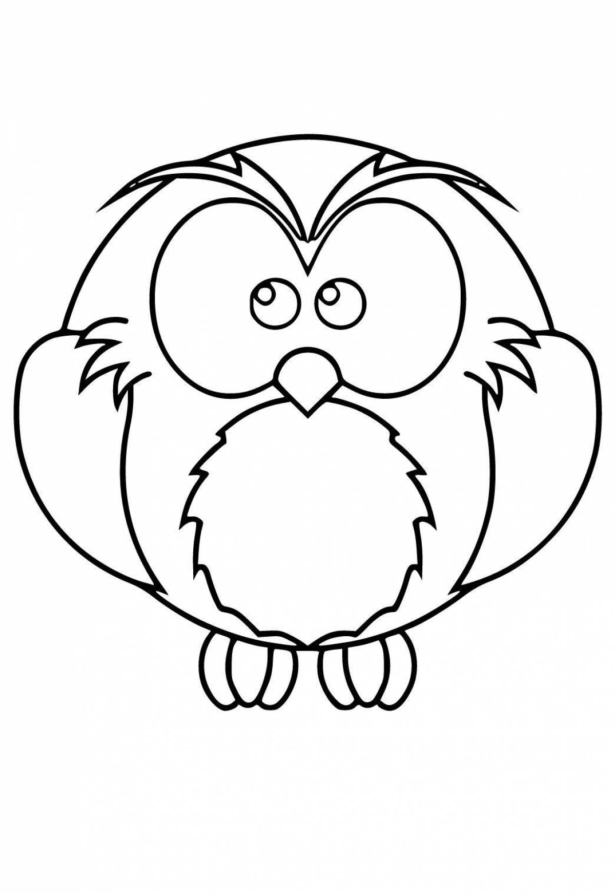 Joyful owl coloring for children 3-4 years old
