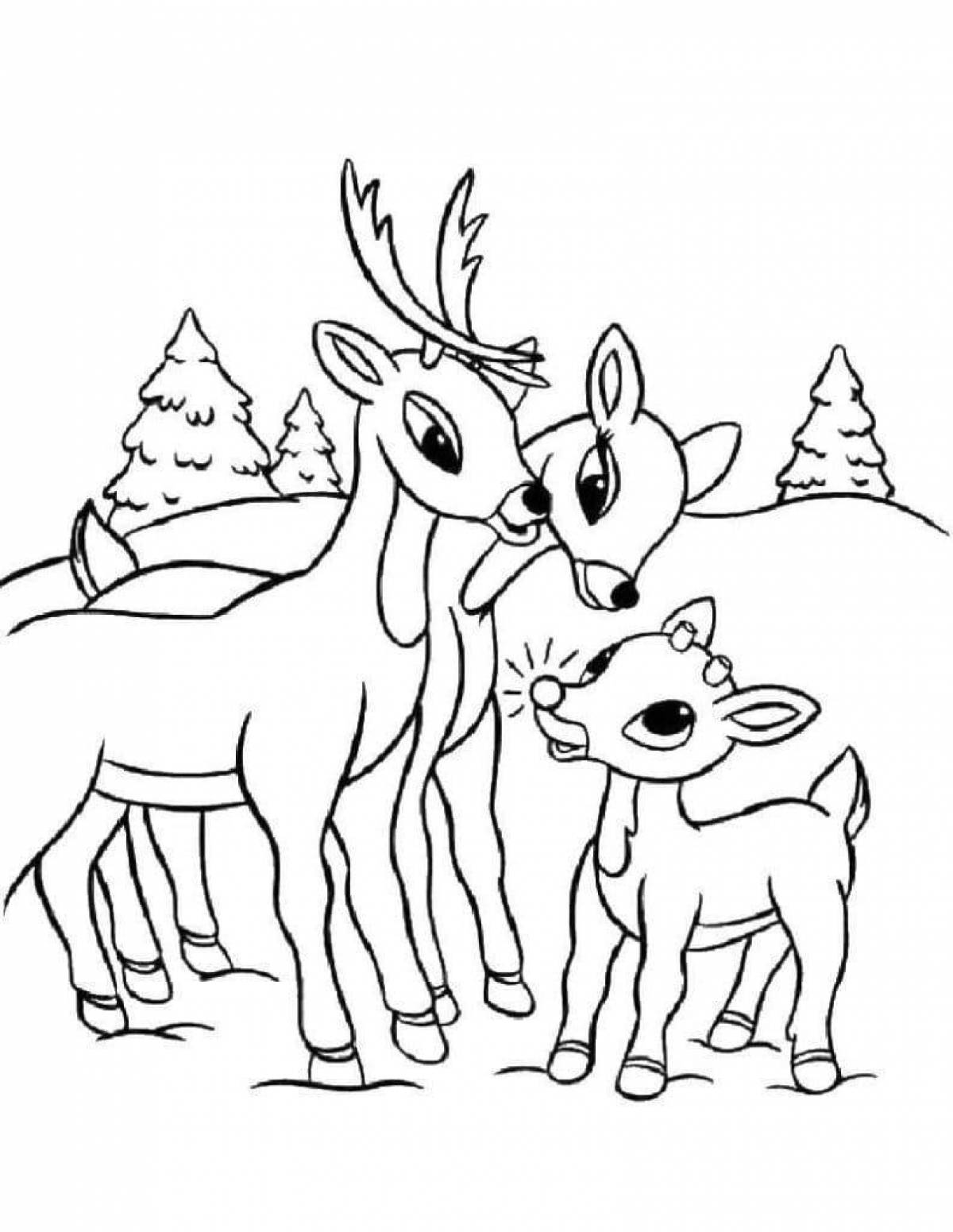 Сказочная раскраска олень для детей 3-4 лет