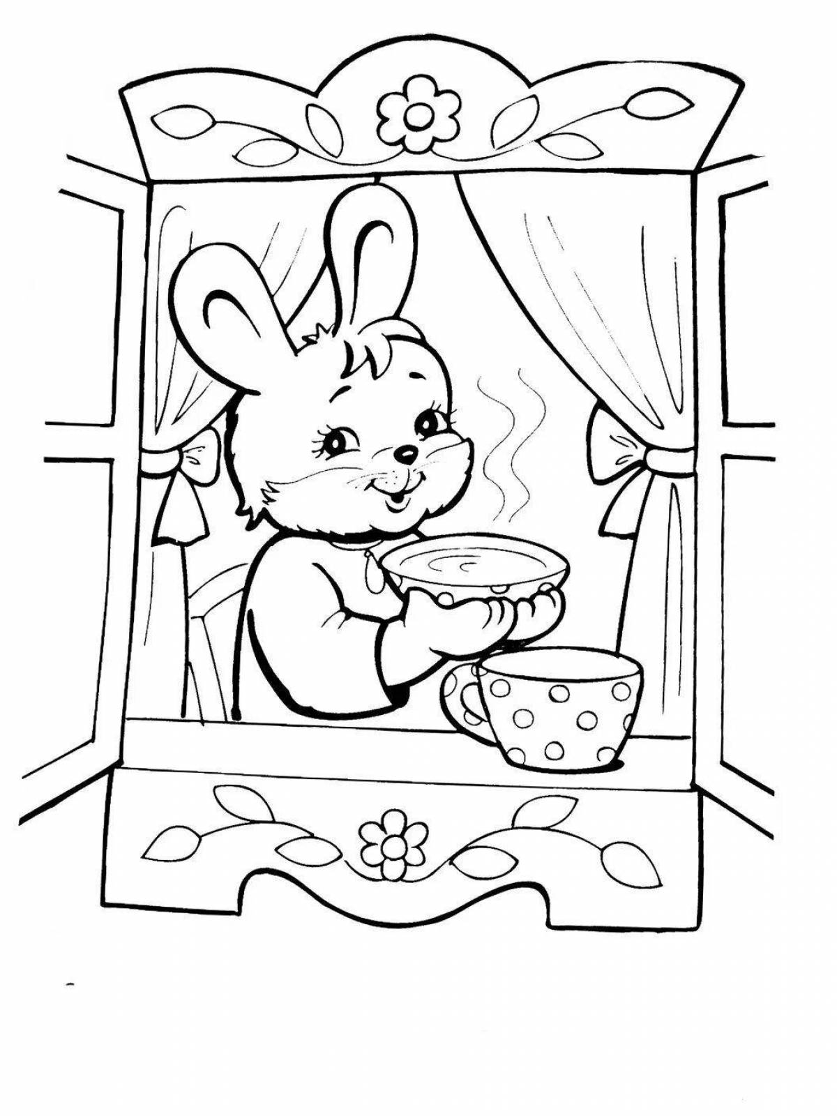 A fox and a hare coloring page for children