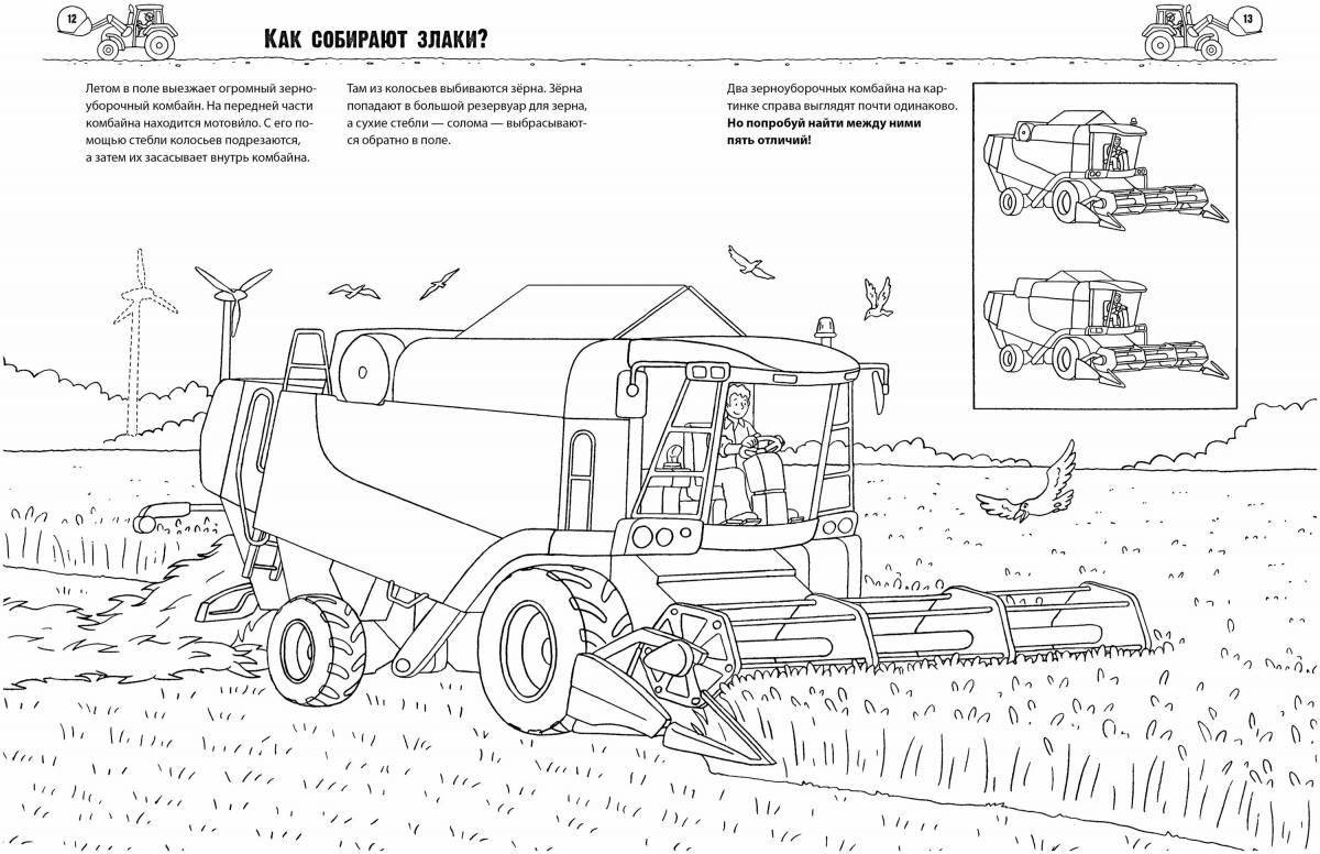 Bright coloring of the harvester for kids