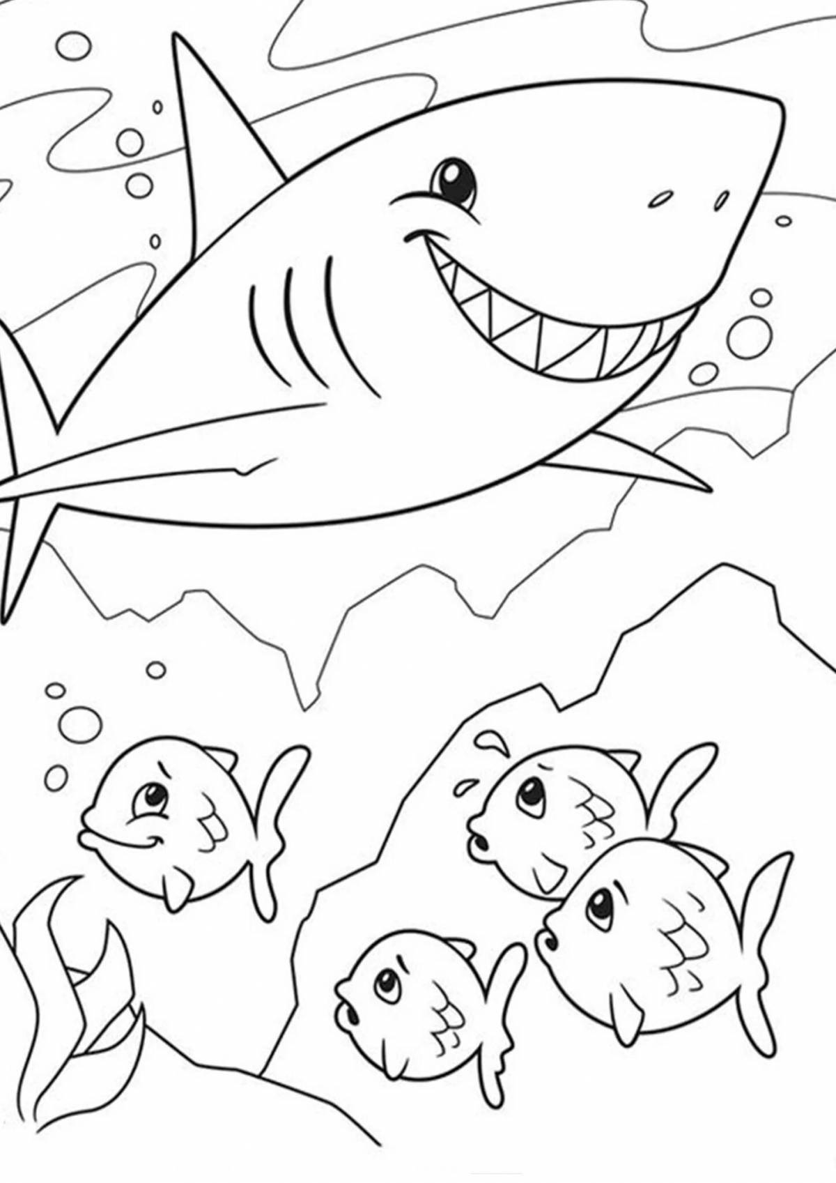 Радостная акула-раскраска для детей 4-5 лет