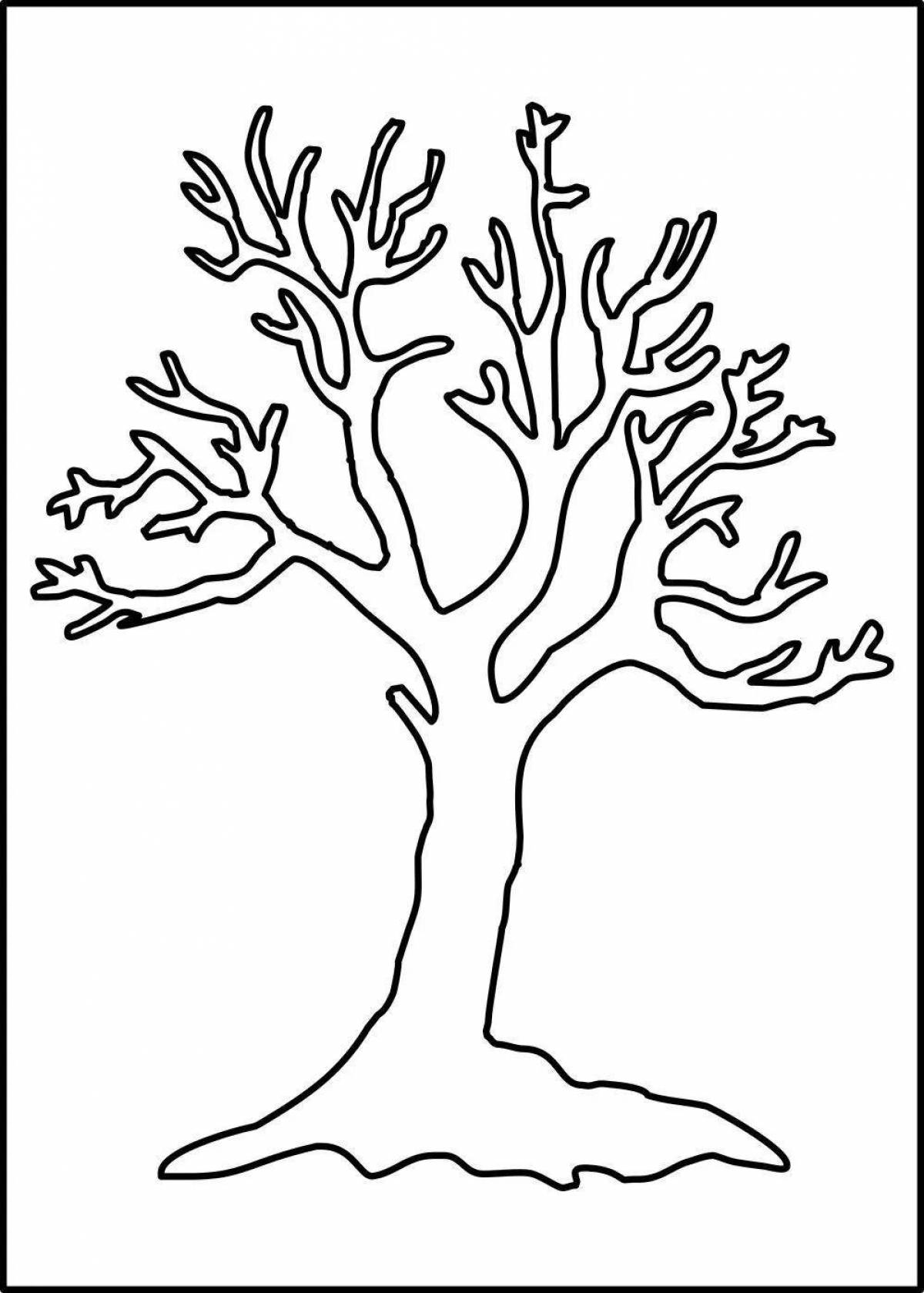 Colorful winter tree coloring page for 3-4 year olds