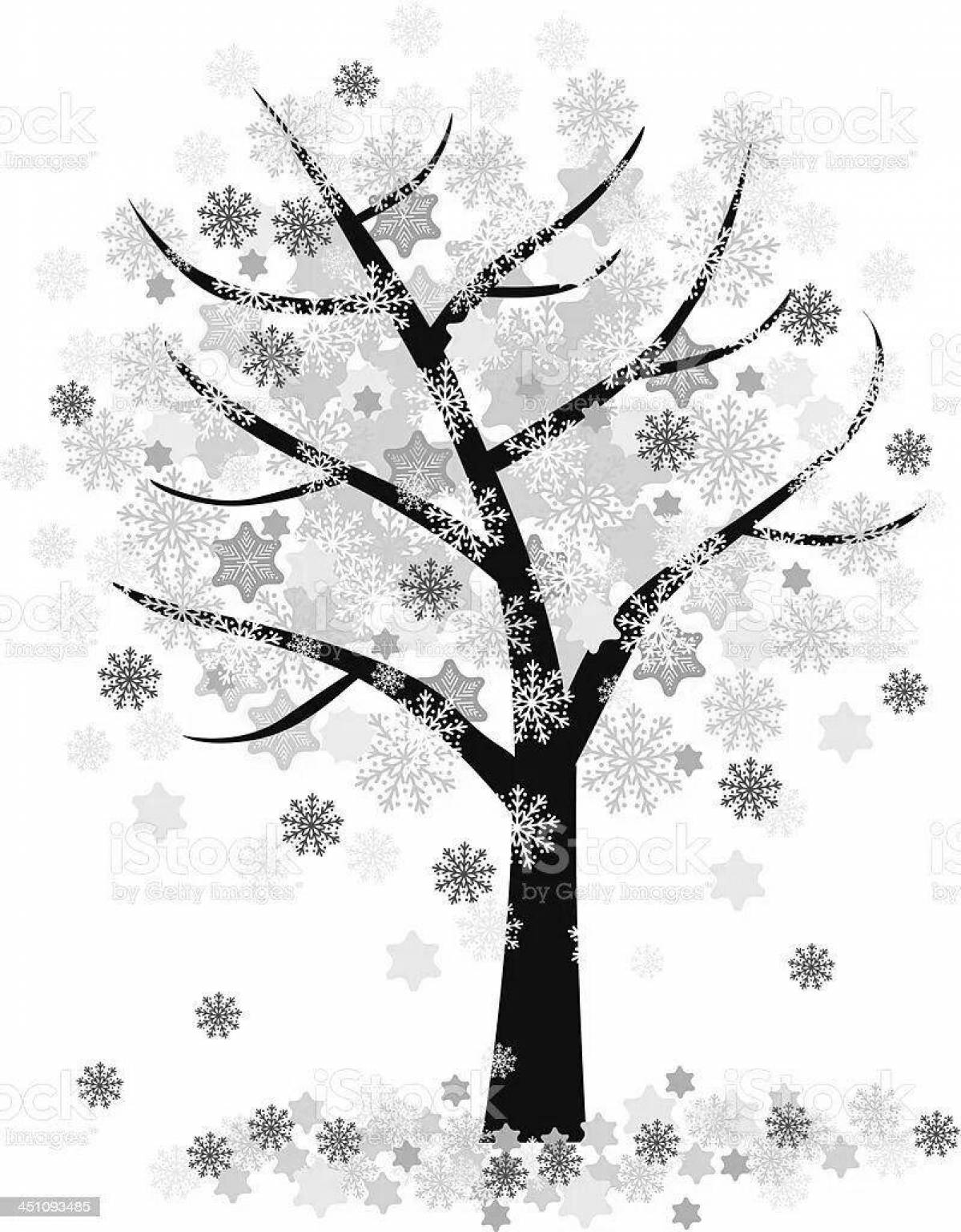 Раскраска «радостное зимнее дерево» для детей 3-4 лет