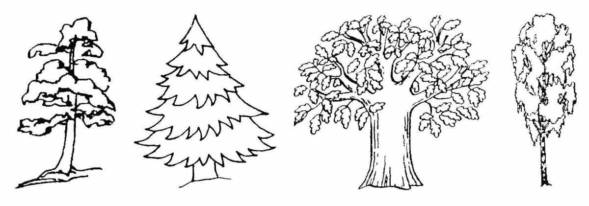 Великолепная раскраска зимнего дерева для детей 3-4 лет