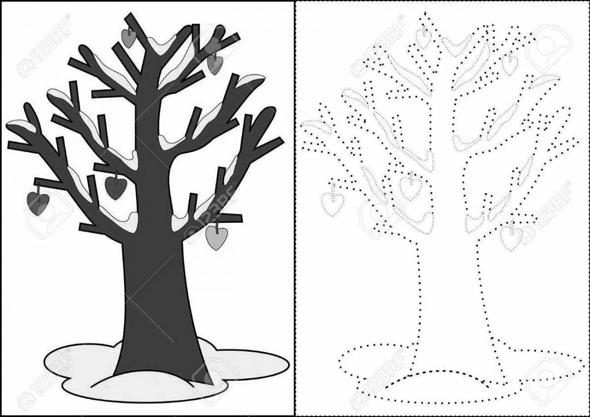 Изысканная раскраска «зимнее дерево» для детей 3-4 лет