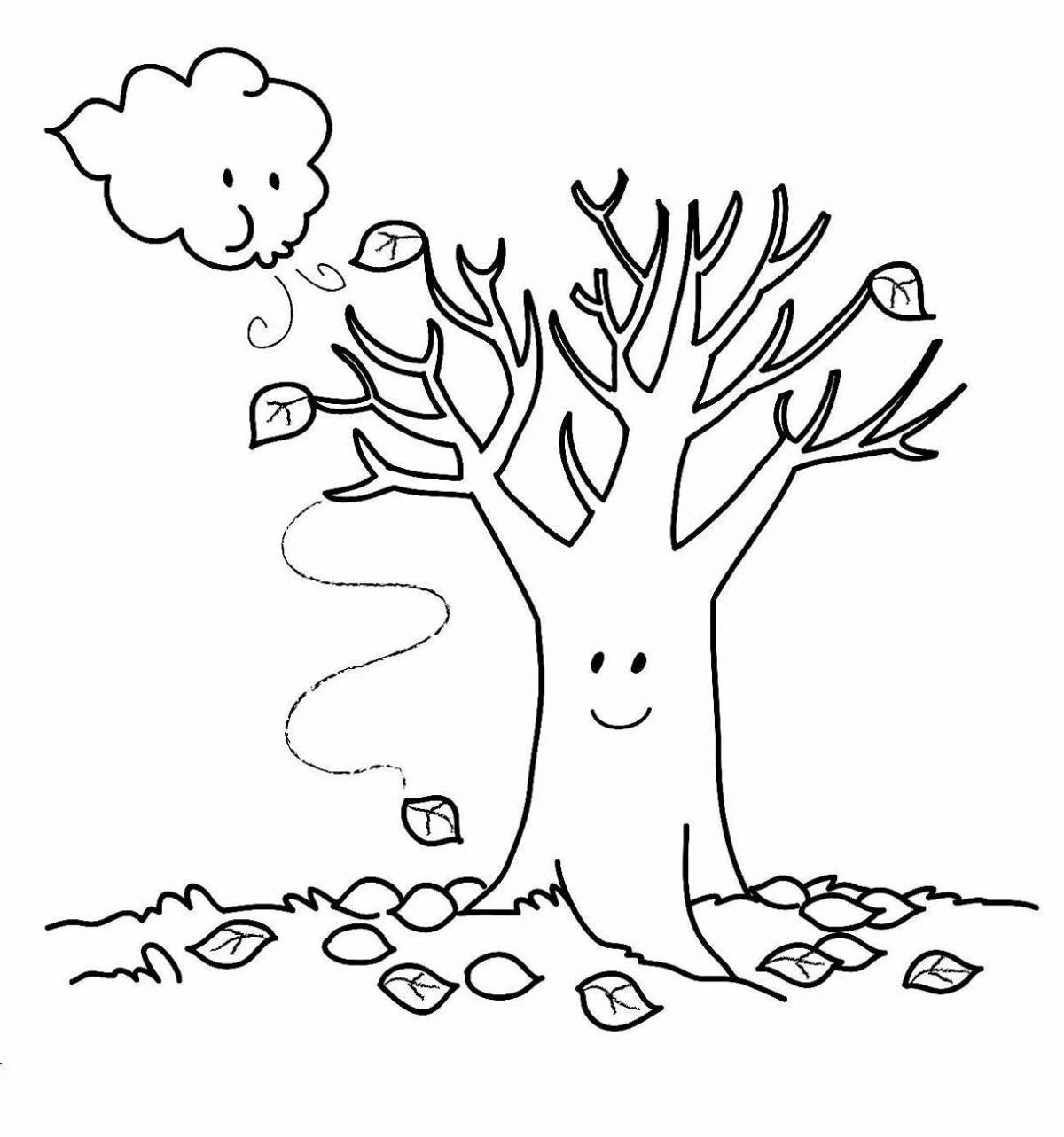 Amazing winter tree coloring page for 3-4 year olds