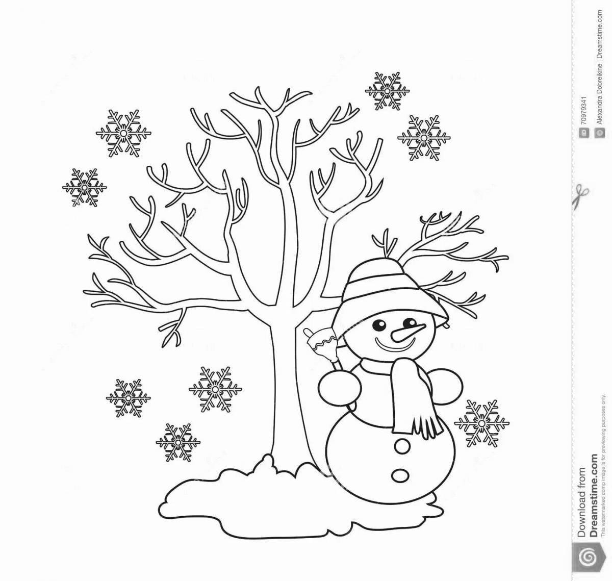 Раскраска «волшебное зимнее дерево» для детей 3-4 лет