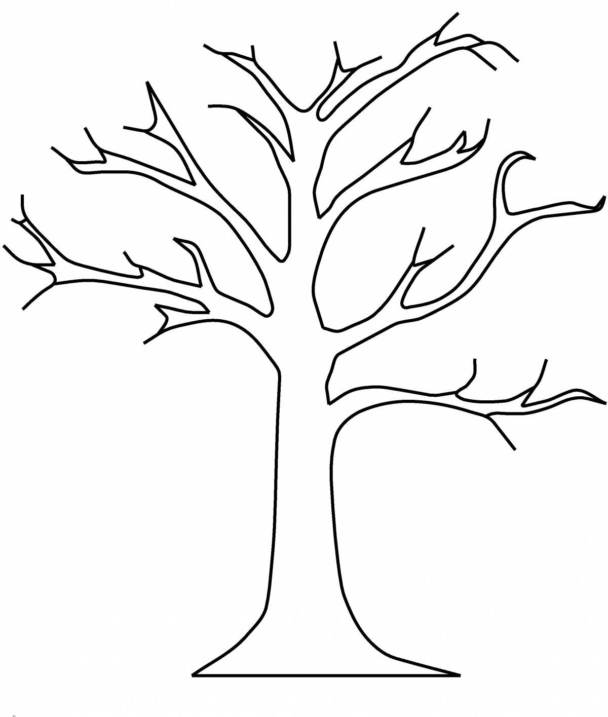 Live winter tree coloring page for 3-4 year olds
