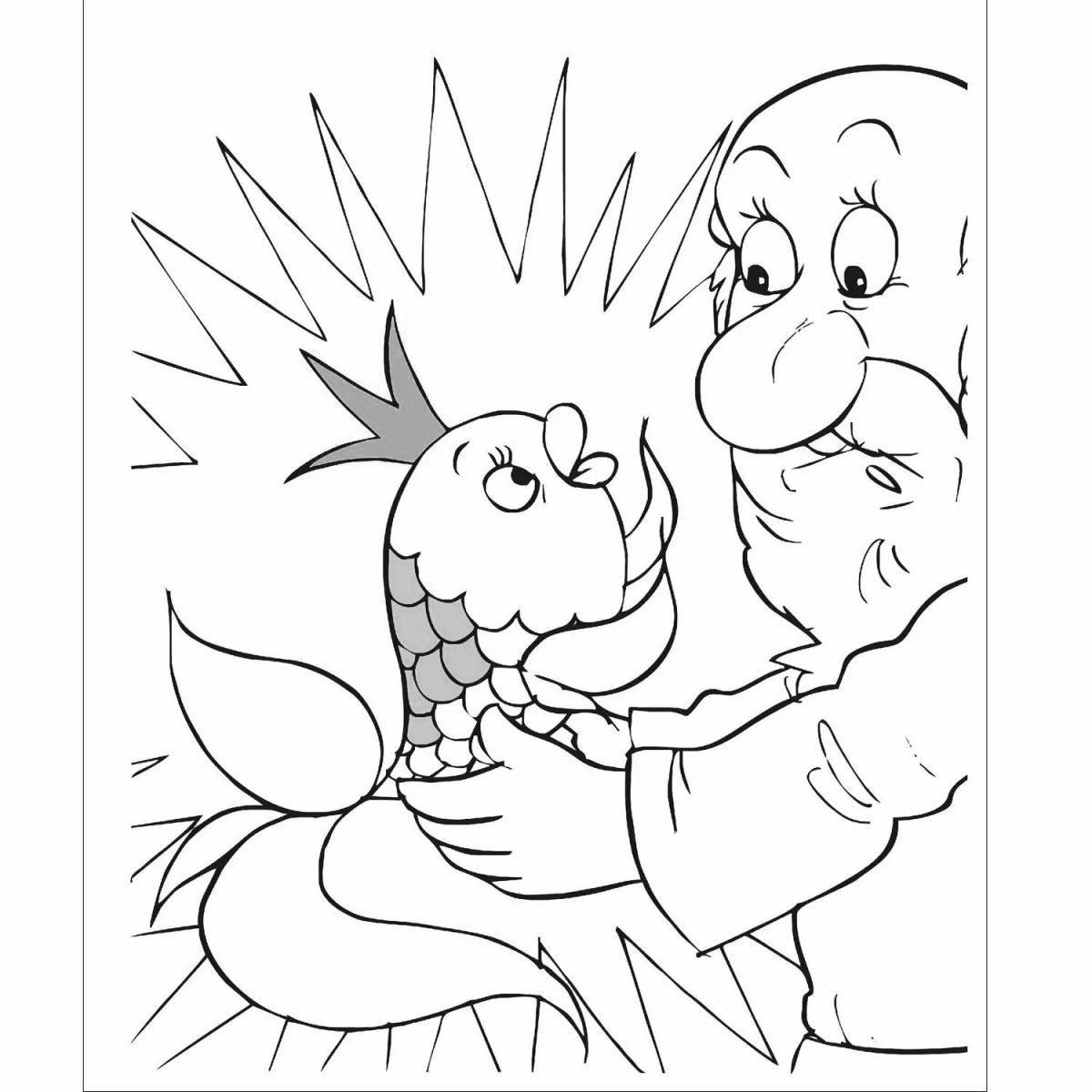 Coloring page charming fisherman and fish