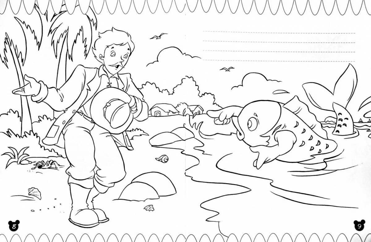 Coloring page charming fisherman and fish