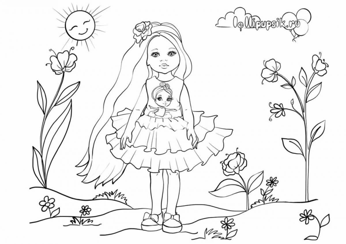 Bright doll coloring for children 6-7 years old