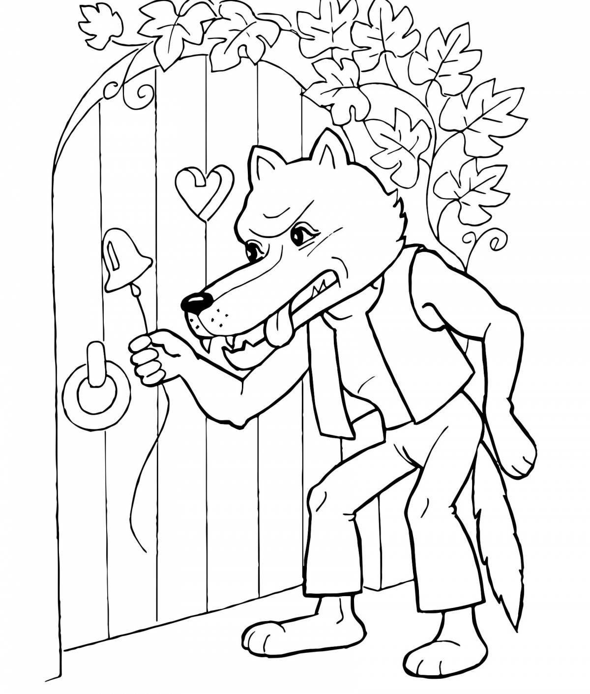 Coloring page sweet wolf and seven children