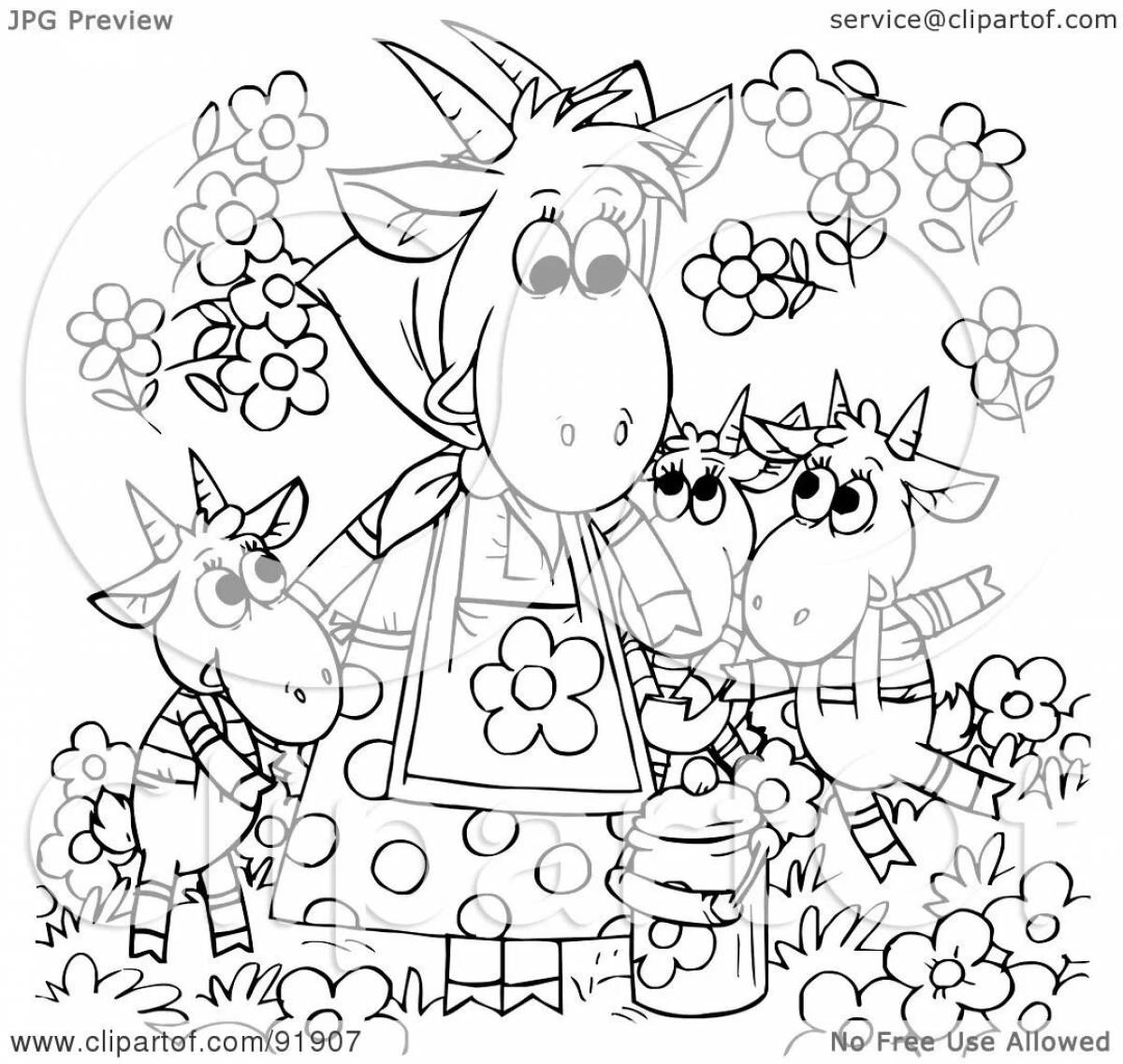 Coloring book radiant wolf and seven kids