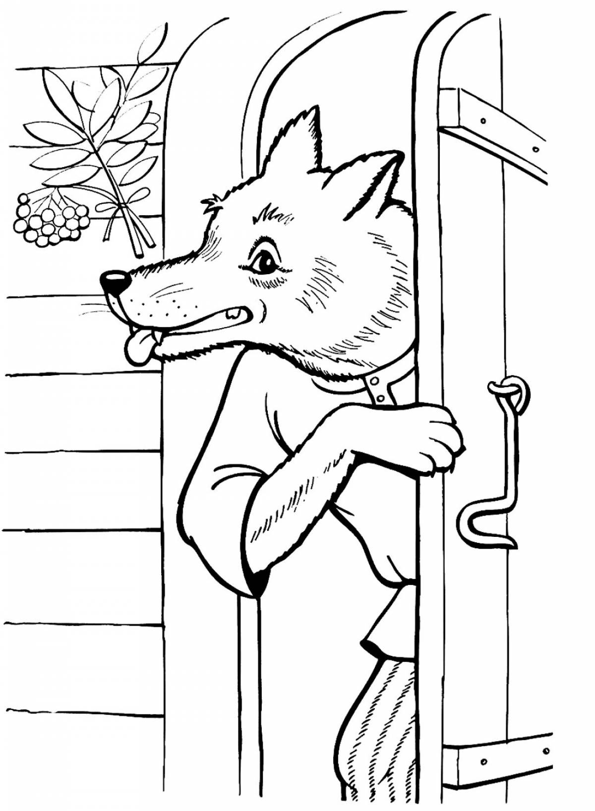 Coloring book dazzling wolf and seven children