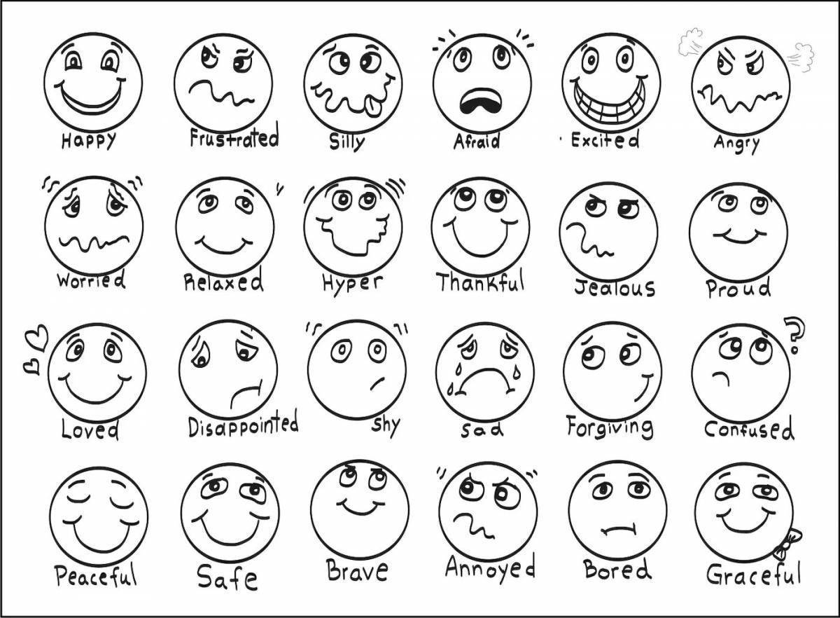 Эмоции на английском для детей раскраска