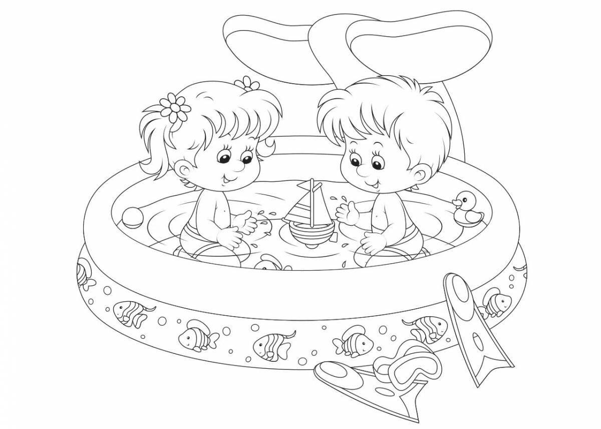 Colorful swimming pool coloring pages for kids