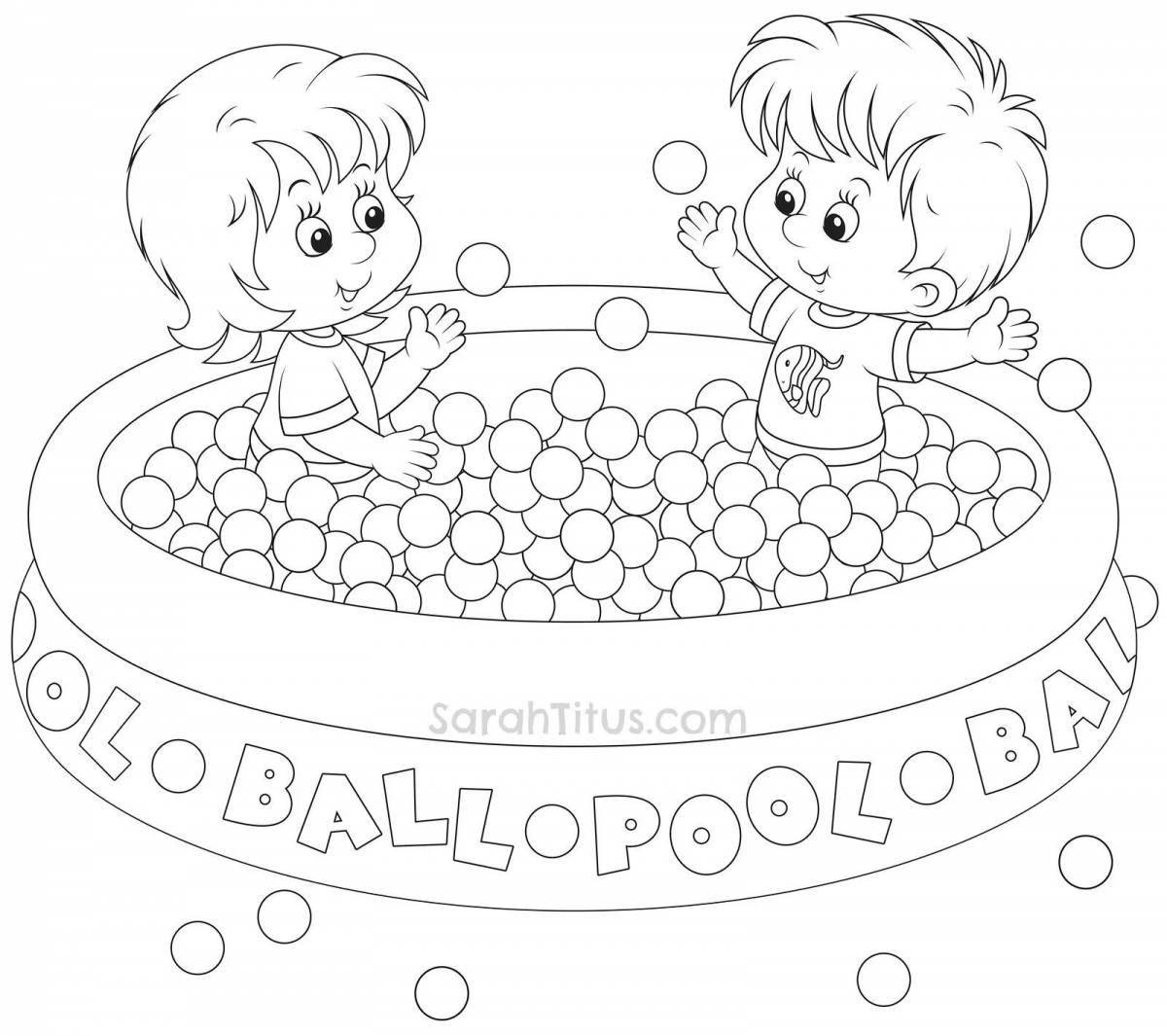 Playful swimming pool coloring page for kids