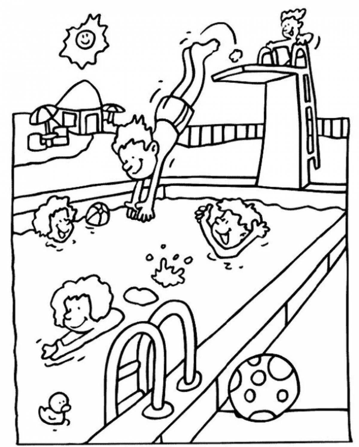 Glowing pool coloring page for kids