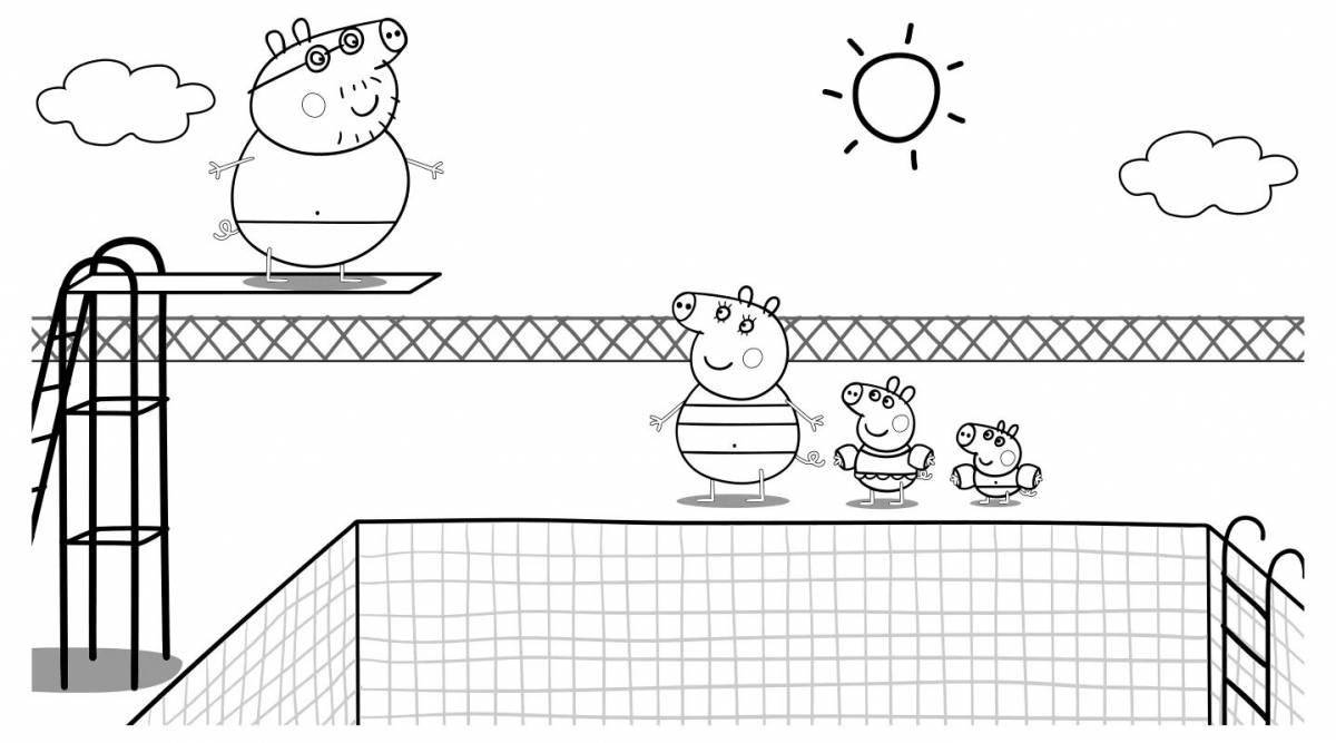 Adorable swimming pool coloring book for kids