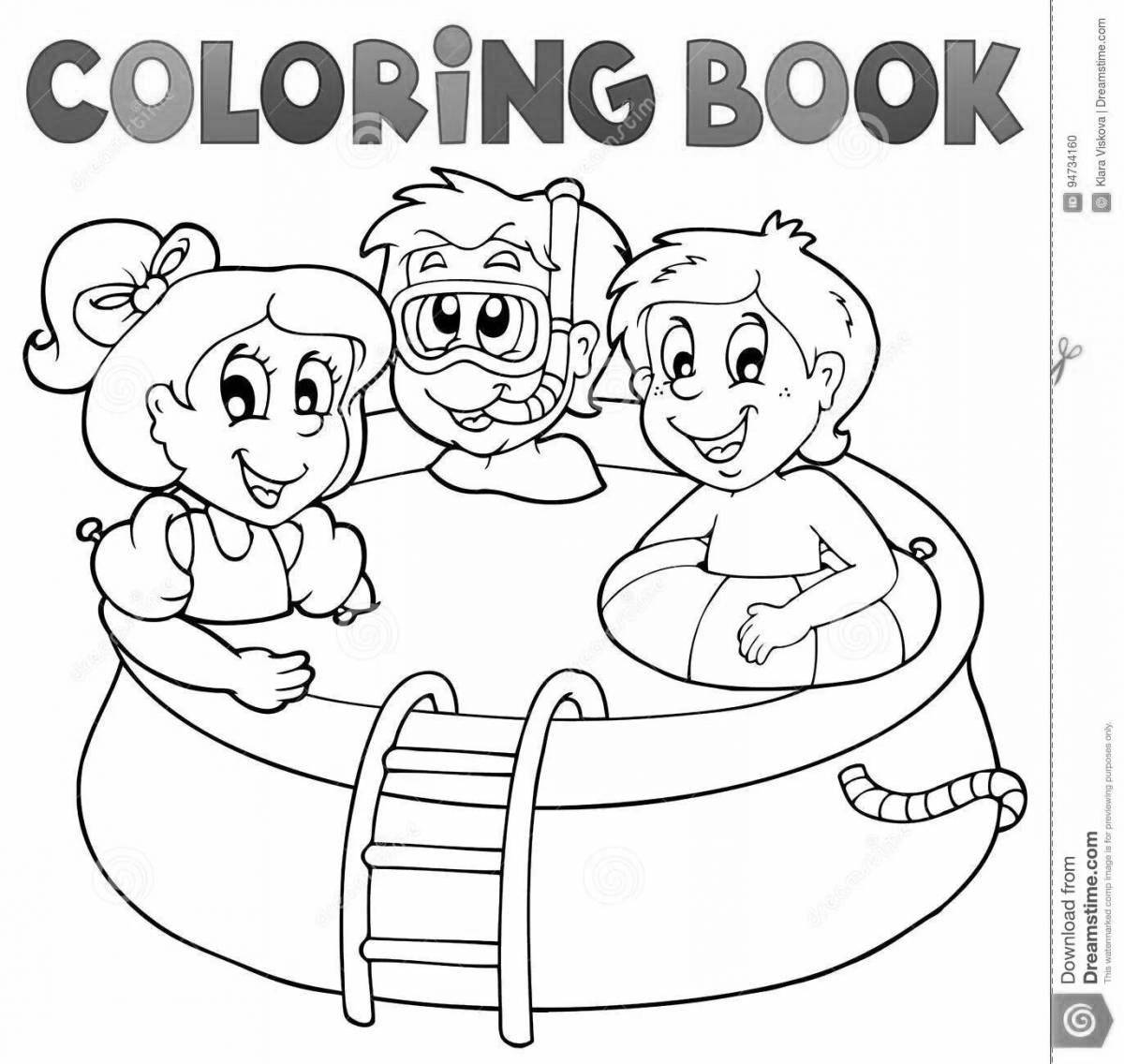 Exciting swimming pool coloring book for kids