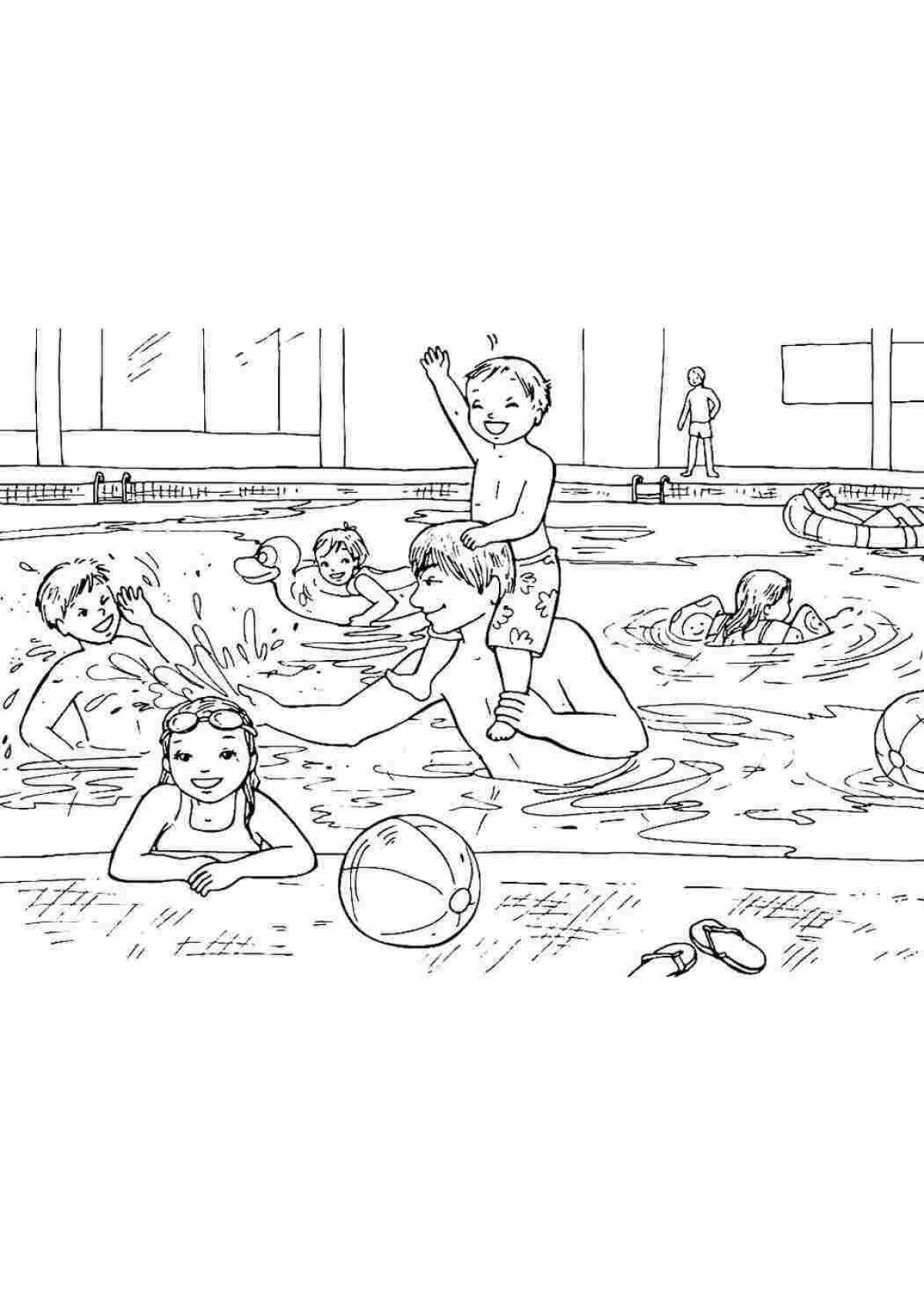 Joyful pool coloring book for kids